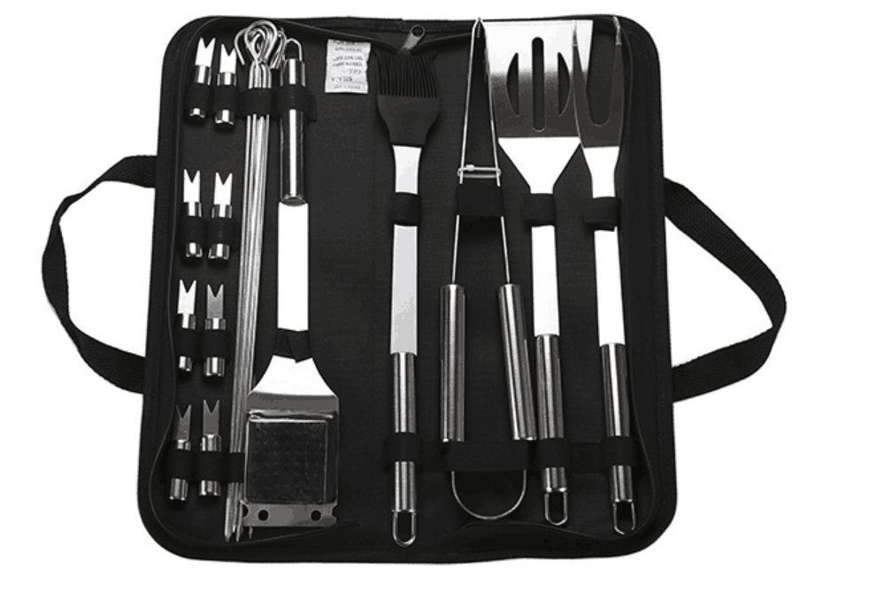 Jo Fire Grillbesteck-Set Jo Fire Grillbesteck mit Tragetasche Edelstahl Grillzubehör Grillzange, (20 Tlg)