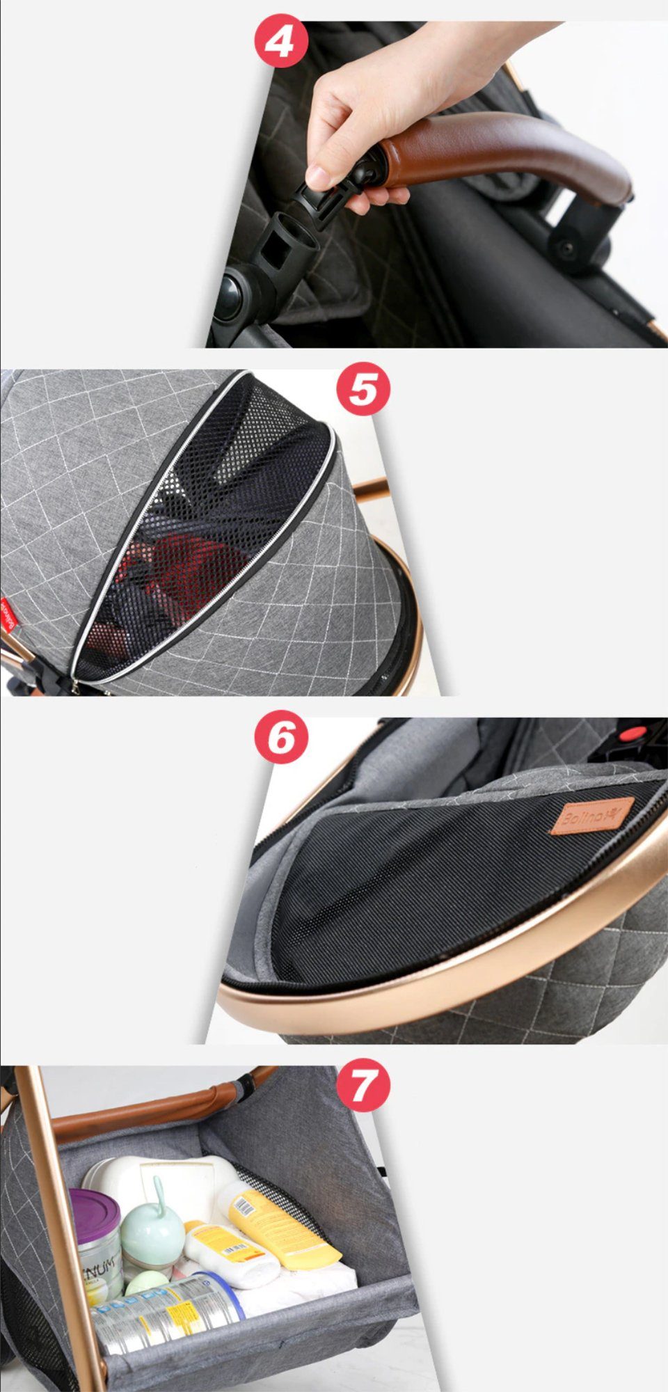 TPFLiving Kombi-Kinderwagen Babyschale Baby Buggy Babywanne Windeltasche, Moskitonetz Regenschutz Kinderwagen 3 in 1 inkl. Zubehörset Hellgrau
