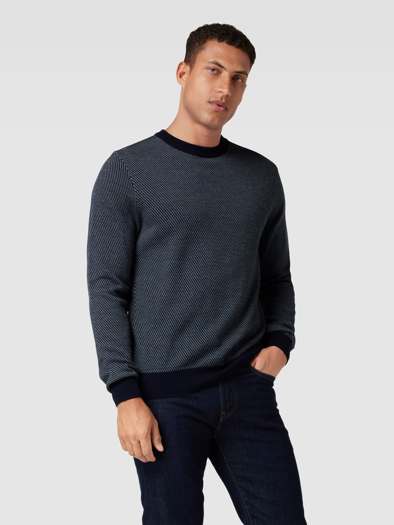 Strickpullover aus Lanawolle mit Label-Patch in marineblau
