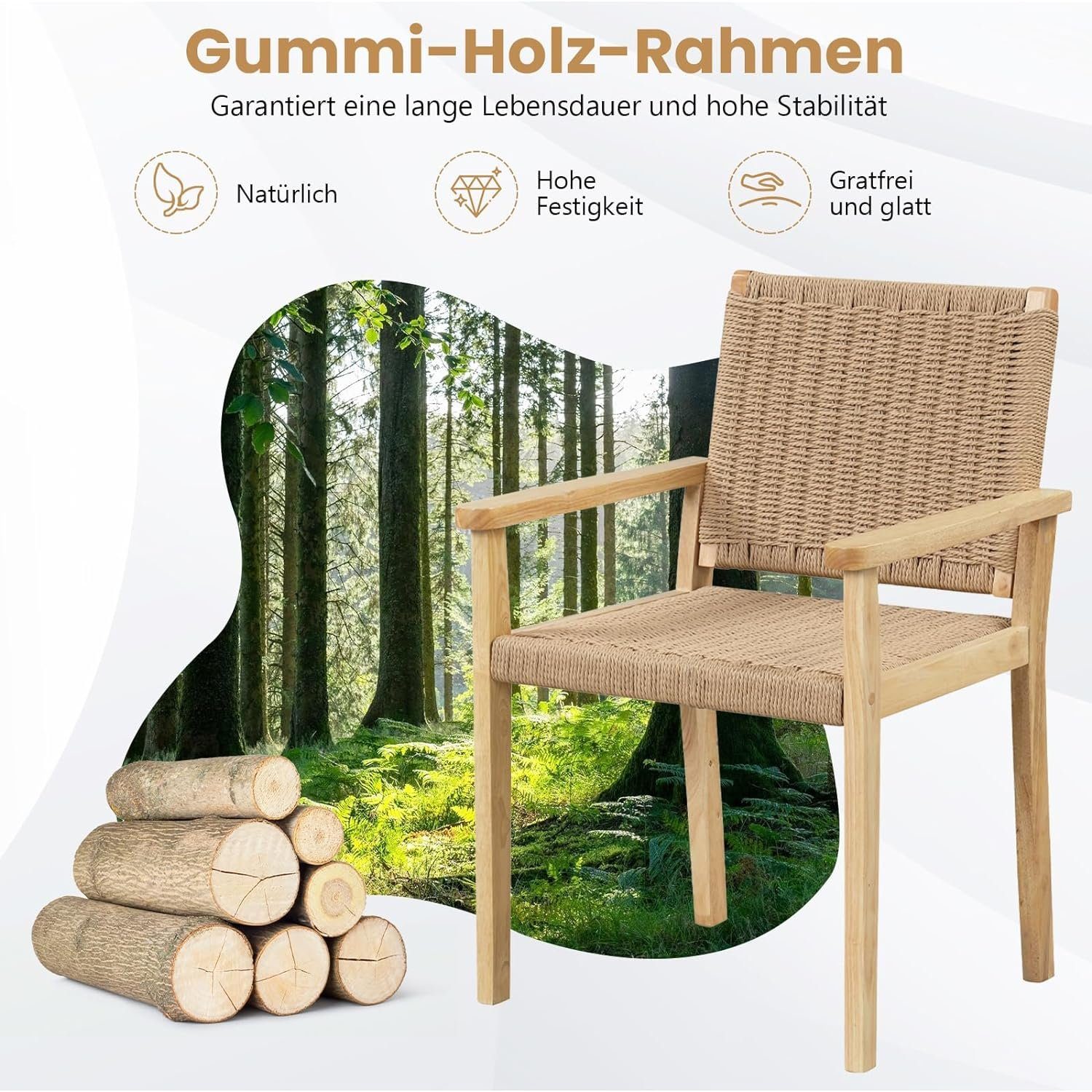 KOMFOTTEU Gartenstuhl Esszimmerstuhl (2er Set), bis zu 180 kg belastbar