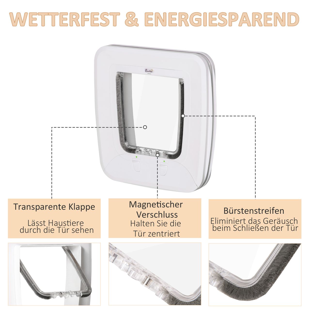 PawHut Katzenklappe Hundeklappe 4 Verschluss-Optionen mit Magnet Haustierklappe für Innentür Klappe für Haustiere bis 9 kg 30 x 29 x 10 cm