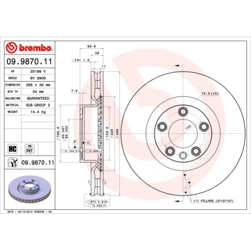 Bremsscheibe Brembo Vorderachse  1 Stück 09.9870.11 - ATU