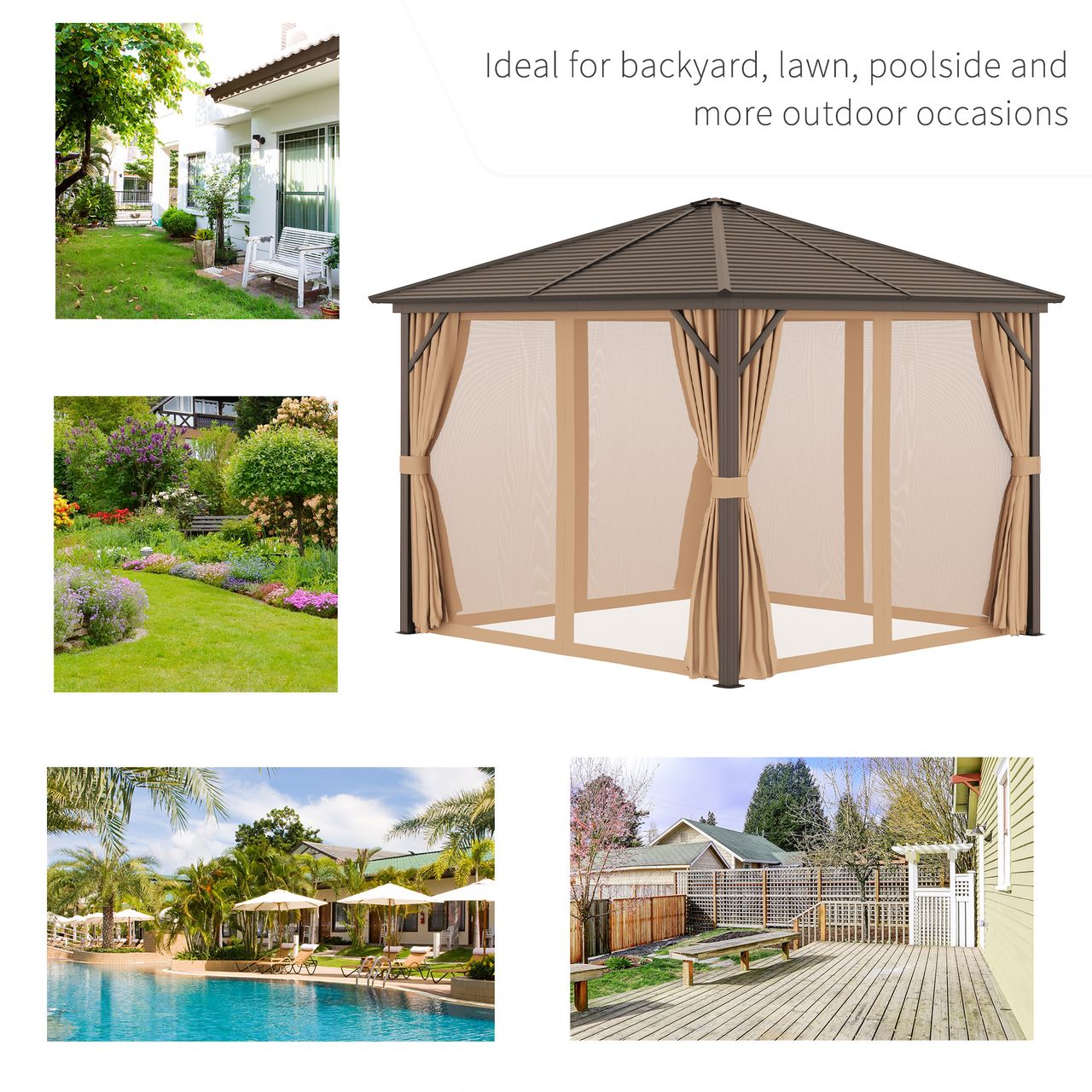 Outsunny Gartenpavillon Pavillon Partyzelt 4 x Doppel-Seitenwänden Hellbraun