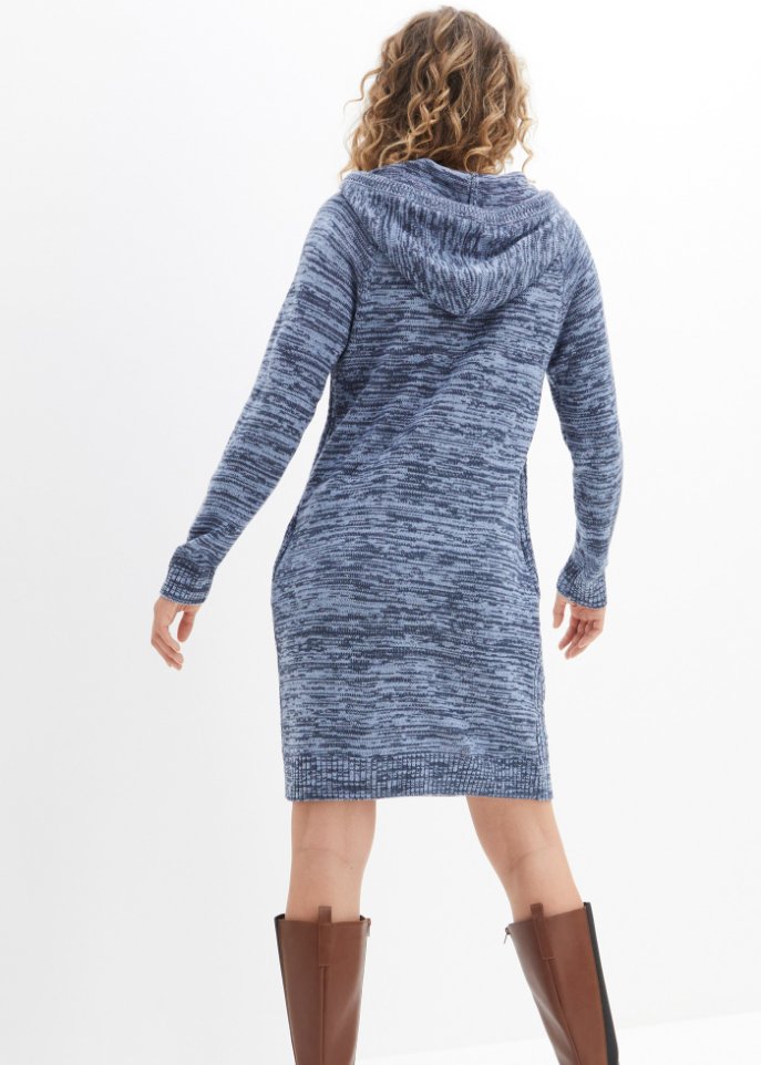 Kapuzen-Strickkleid mit Zopfmuster