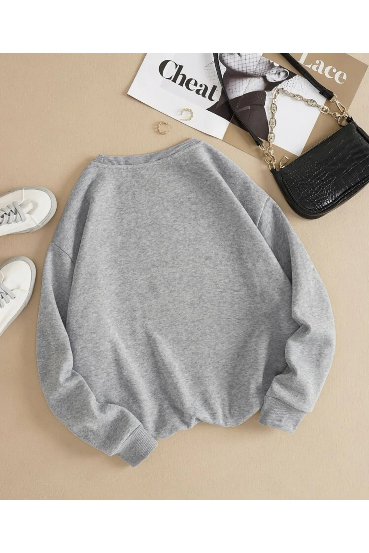 MOONBULL  Graues Oversize-Sweatshirt mit Bronklyn-Print für Unisex