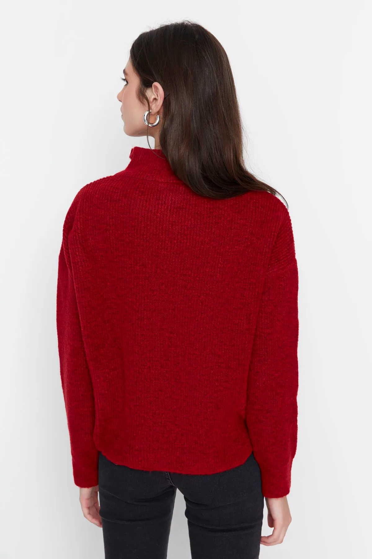 Trendyol Collection  Roter Strickpullover mit weicher Struktur und Reißverschluss TWOAW20XS0009