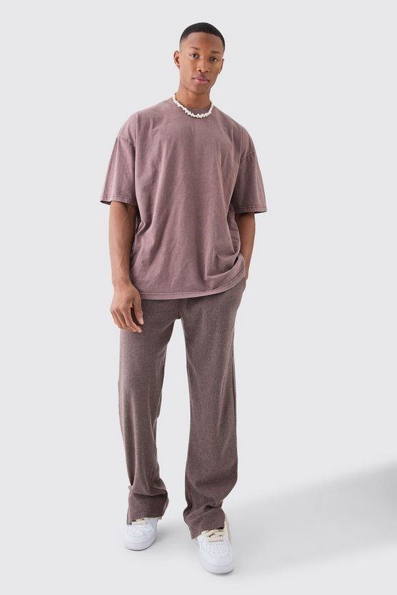 Lockere gerippte Ottoman Jogginghose mit geteiltem Saum