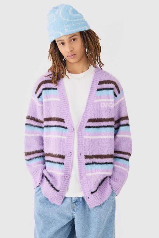 Kastiger flauschiger Strick-Cardigan in Lila