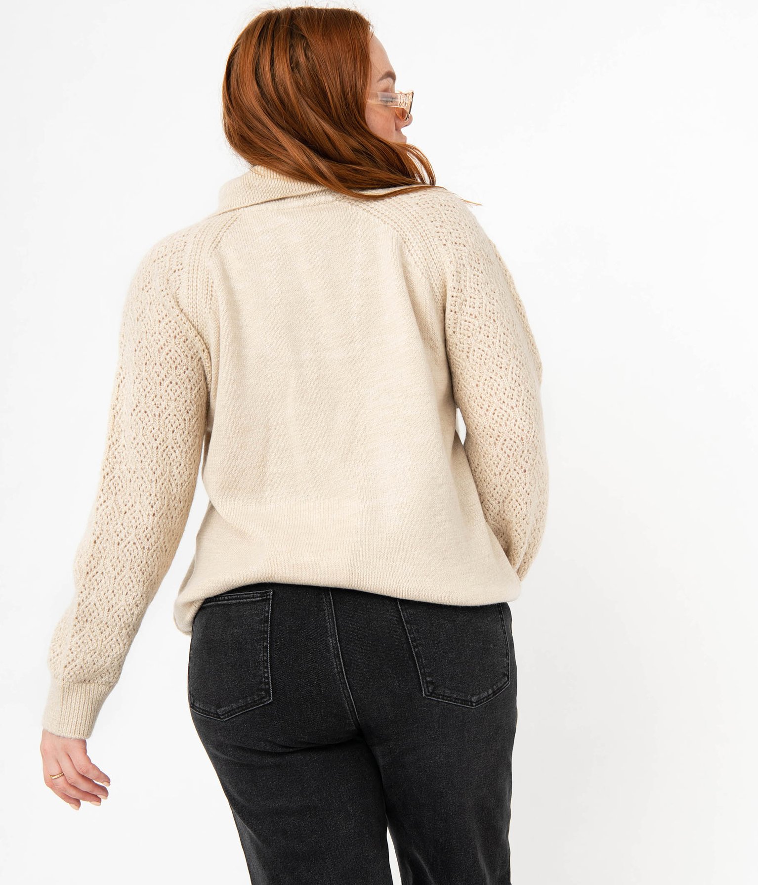 Pull à col montant et manches fantaisie femme grande taille ecru | GEMO