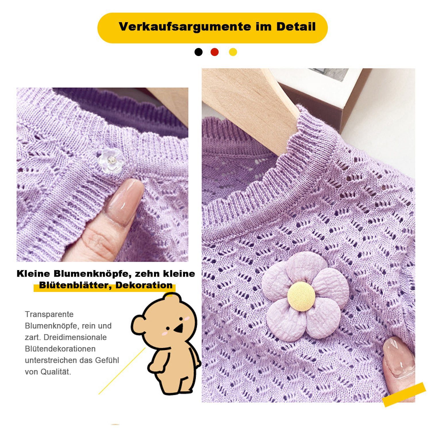 TOPMELON Cardigan Mädchen Strickcardigan Lange Ärmel Überzug Ein Knopf