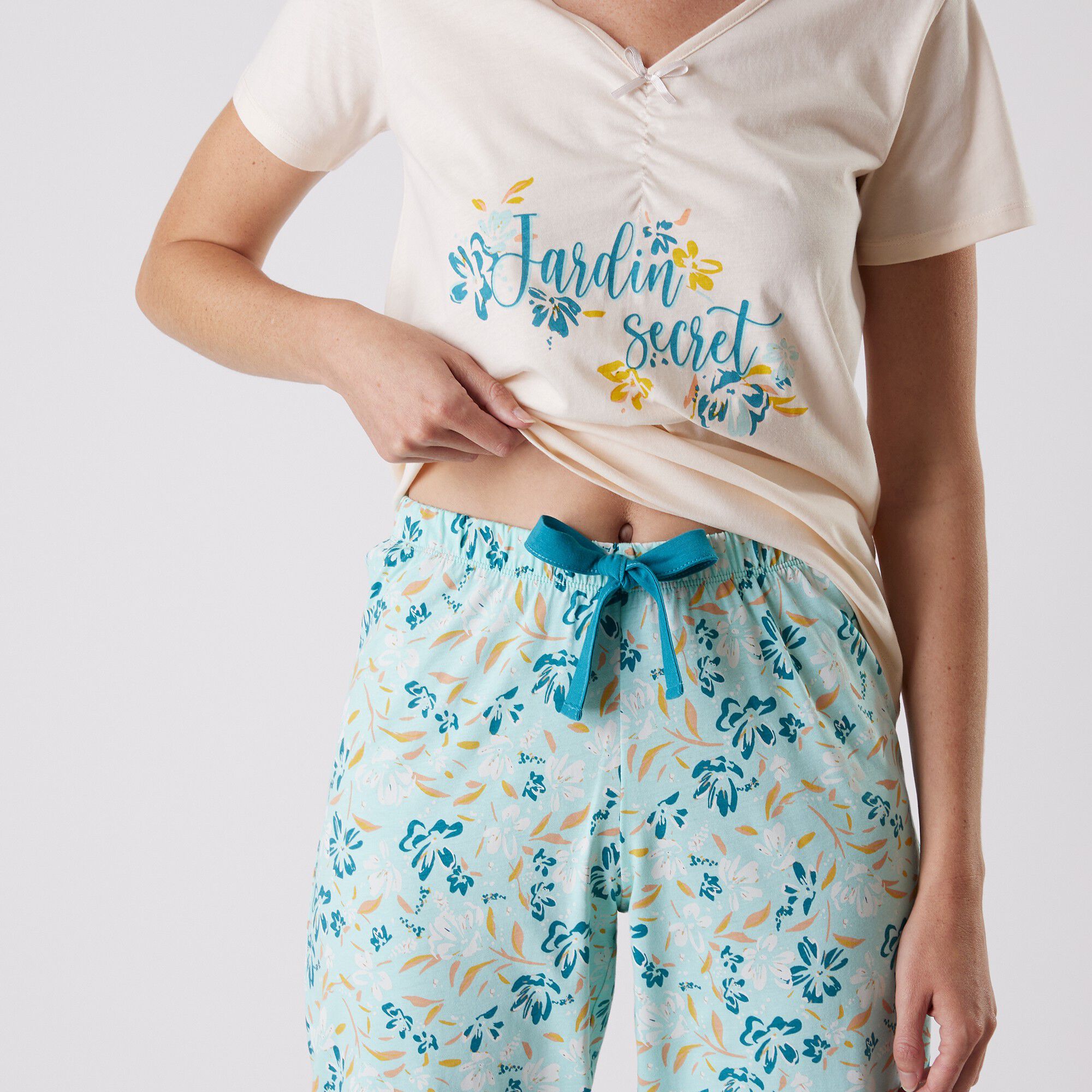 Pantalon court pyjama imprimé floral