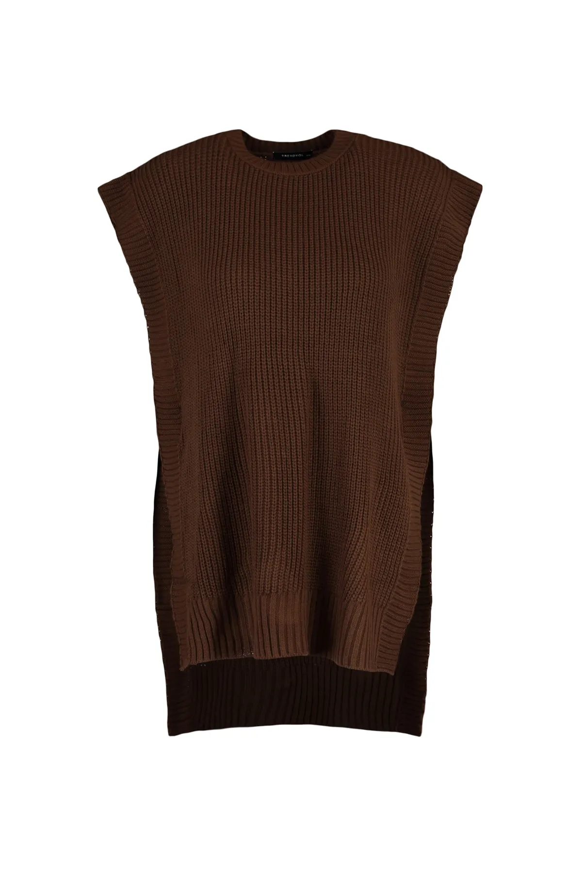 Trendyol Modest  Brauner Strickpullover mit seitlichem Schlitz und detailliertem Ausschnitt TCTAW23SV00010
