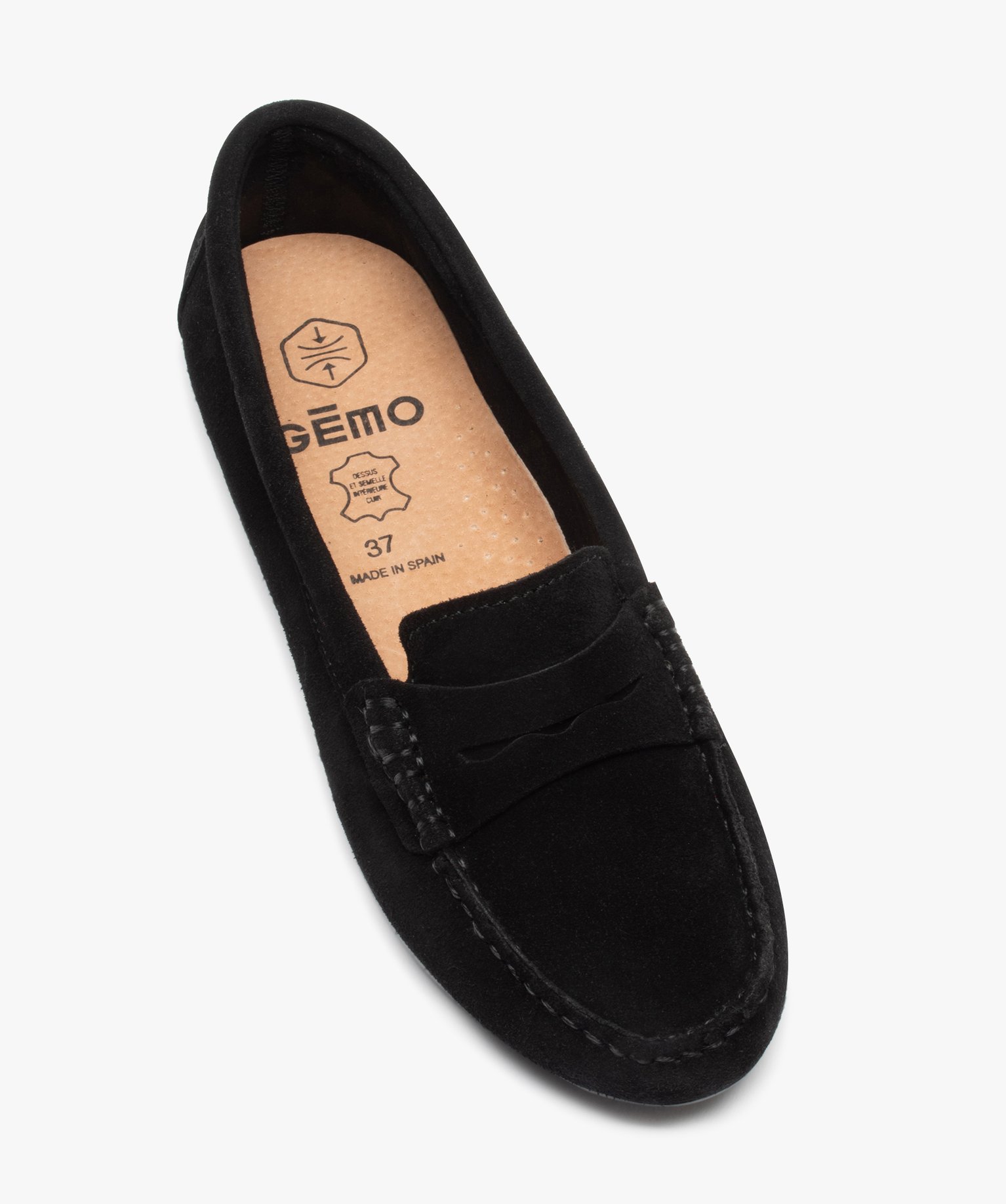 Mocassins femme confort unis en cuir velours noir | GEMO