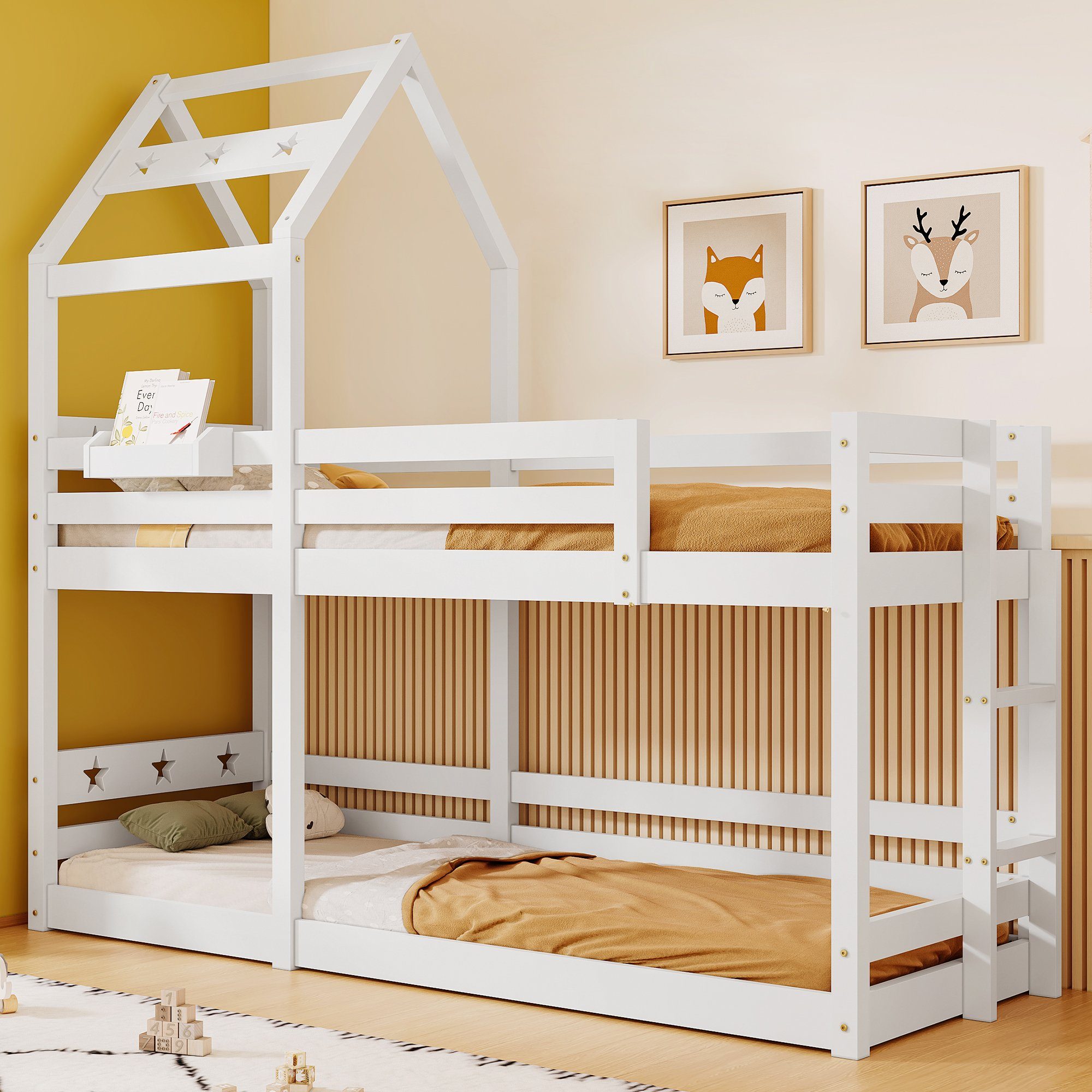 BlingBin Etagenbett Kinderbett Baumhaus Hochbett für Kinder (1-St., mit Rutsche & Leiter 90 x 200 cm), Rundum-Absturzschutz