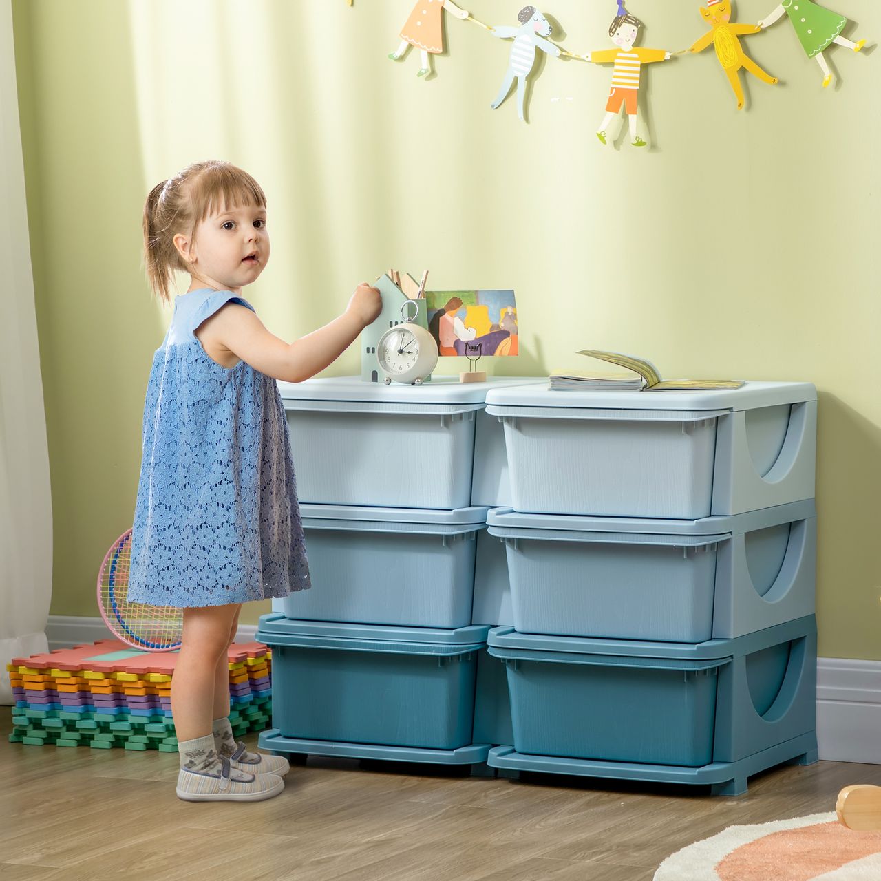 HOMCOM Schubladenschrank für Kinder Aufbewahrungsboxen mit 6 Ebenen Kindermöbel