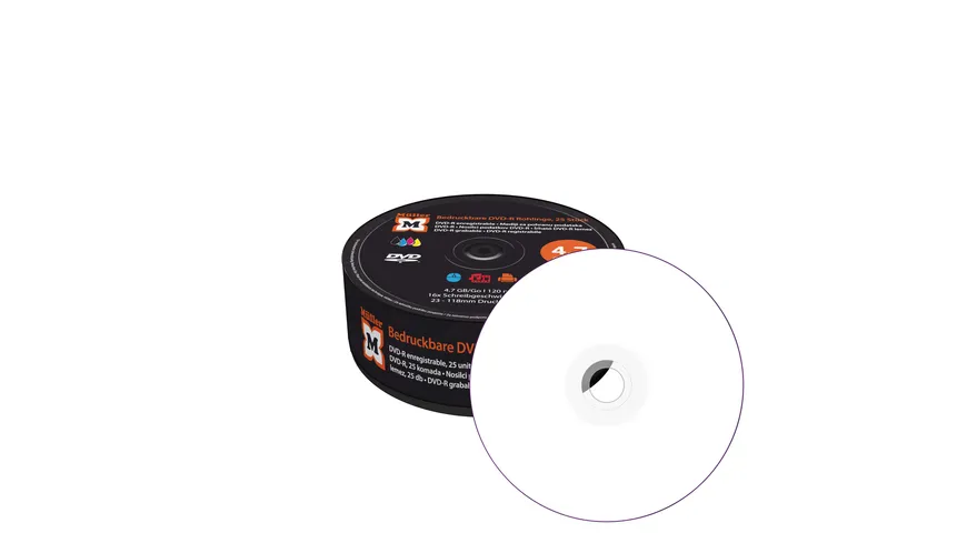Müller DVD-R 4.7GB I 120min, 16-fache Schreibgeschwindigkeit, vollflächig bedruckbar (Tintenstrahldrucker), 25er Pack