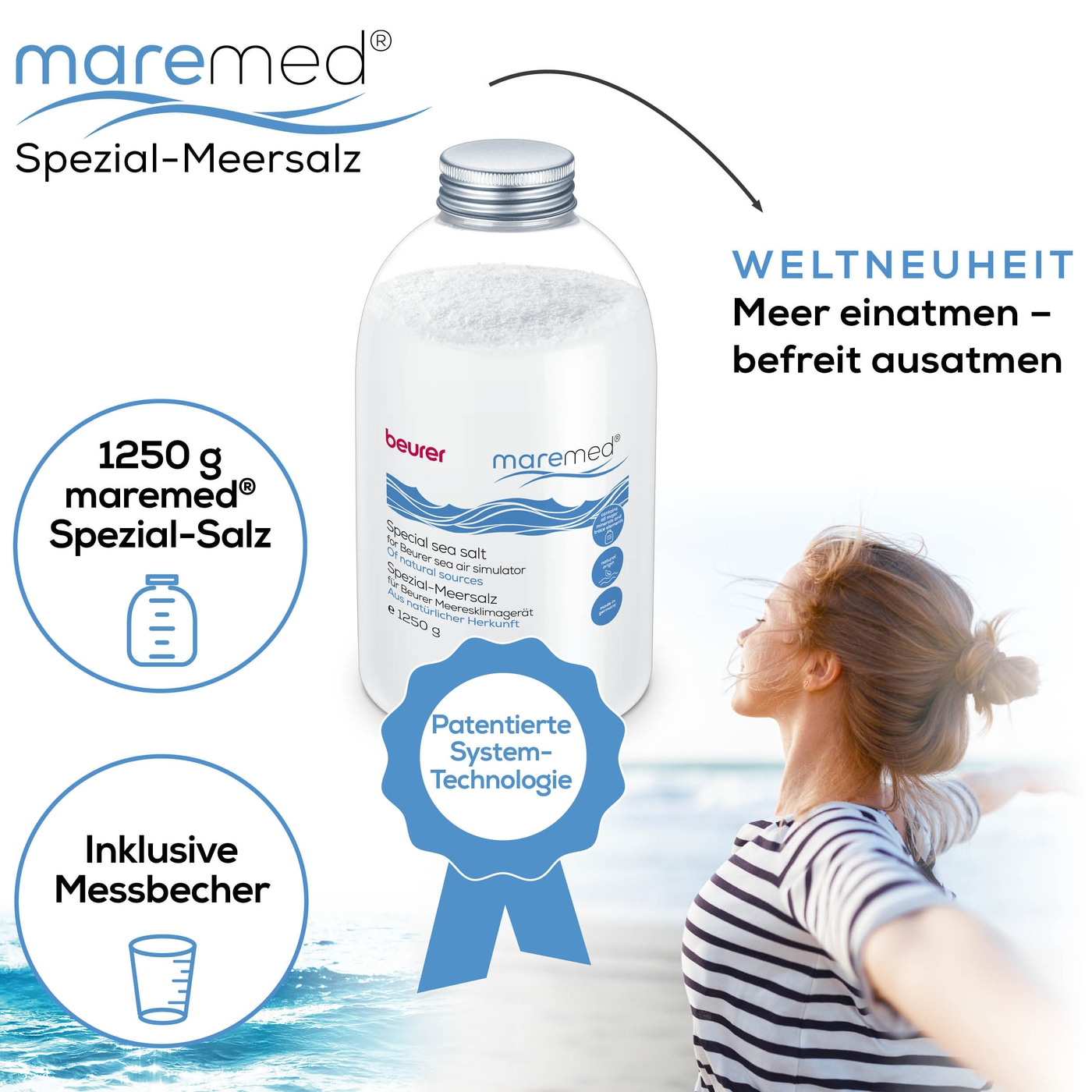 maremed® Spezial-Meersalz inkl. Messbecher-Spezial-Meersalz aus natürlichen Salzen zur Anwendung mit dem maremed® MK 500