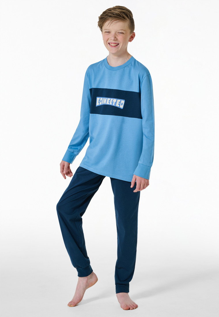 Schlafanzug lang Motivdruck hellblau - Nightwear