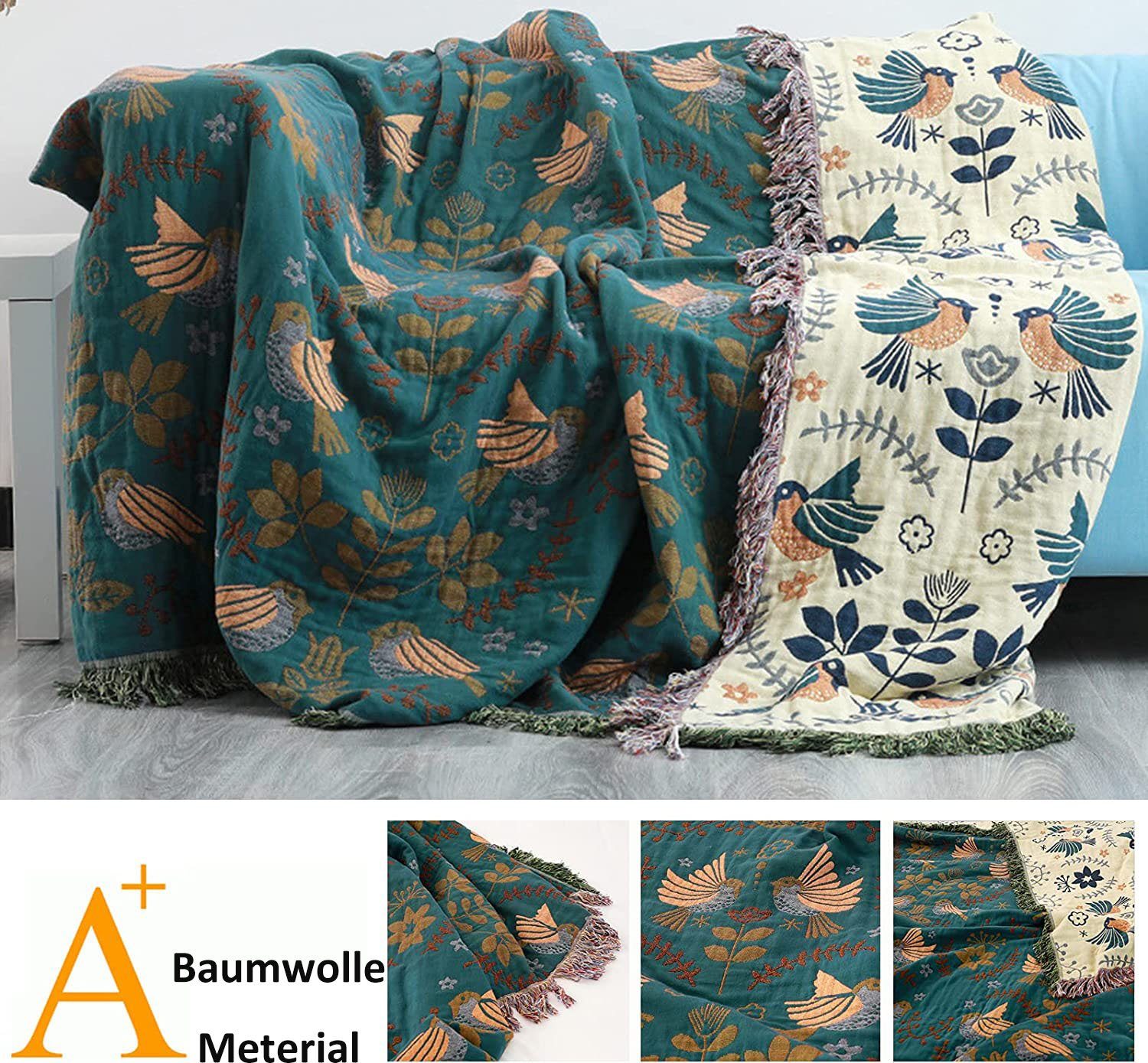 Baumwollbettdecke, Tagesdecke 150x200 cm,Blanket,Bettüberwurf, FeelGlad, Baumwolle