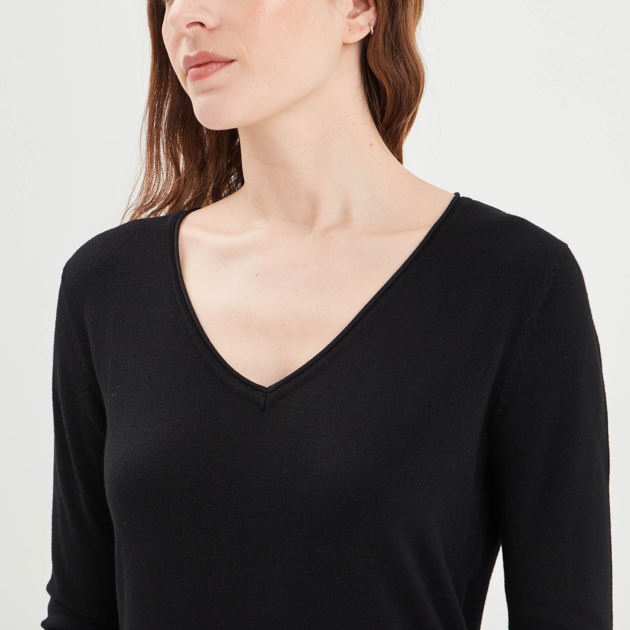 Pull avec col en V noir femme | La Halle