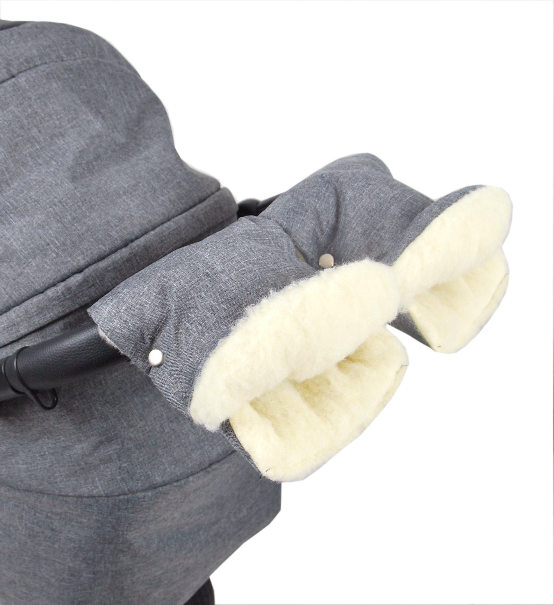 BabyLux Kinderwagen-Handwärmer BABYLUX Handmuff Handwärmer Kinderwagen Buggy Handschuh Lammwolle, 55. Lein + Lammwolle