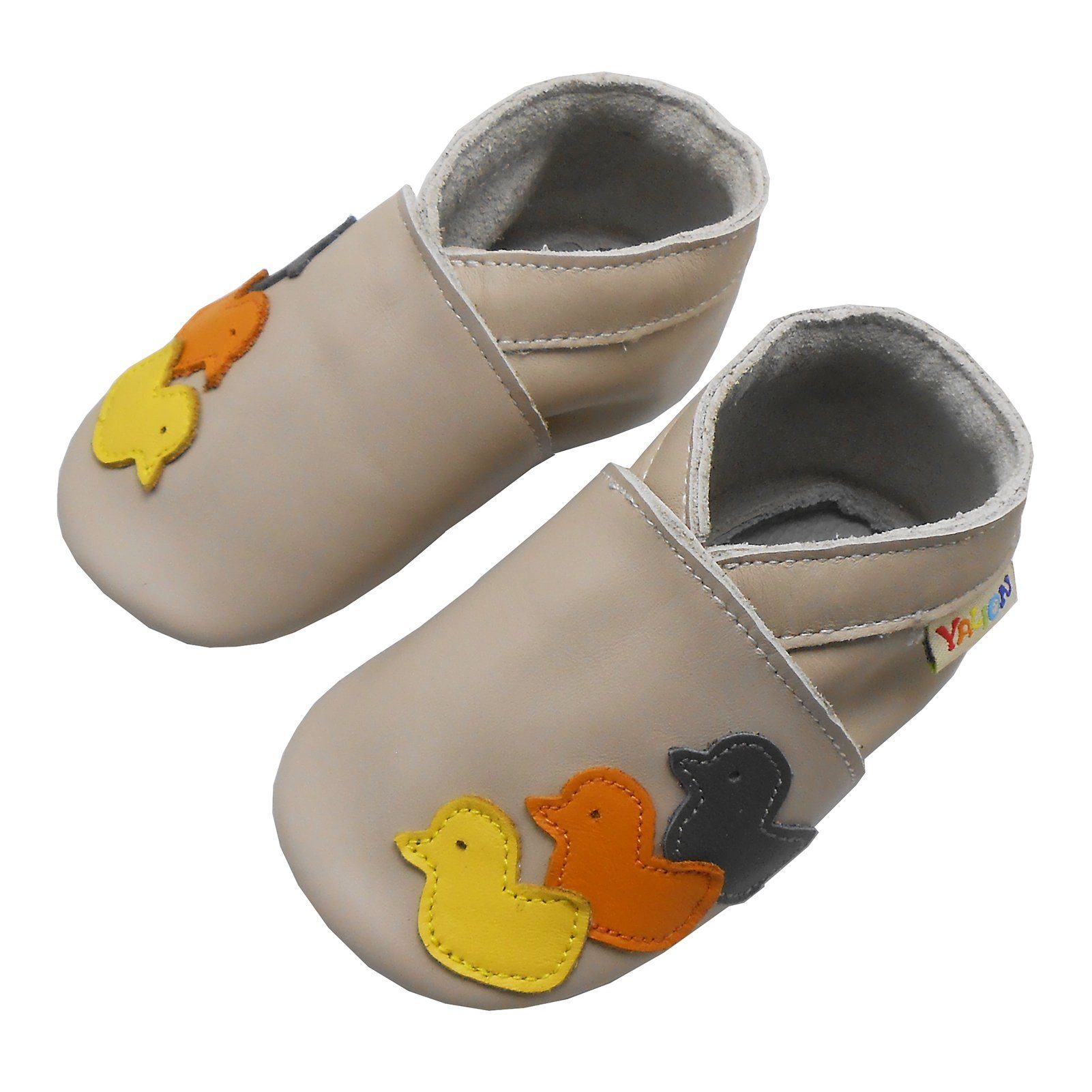 Yalion Weiche Leder Lauflernschuhe Hausschuhe Lederpuschen Enten Beige Krabbelschuh
