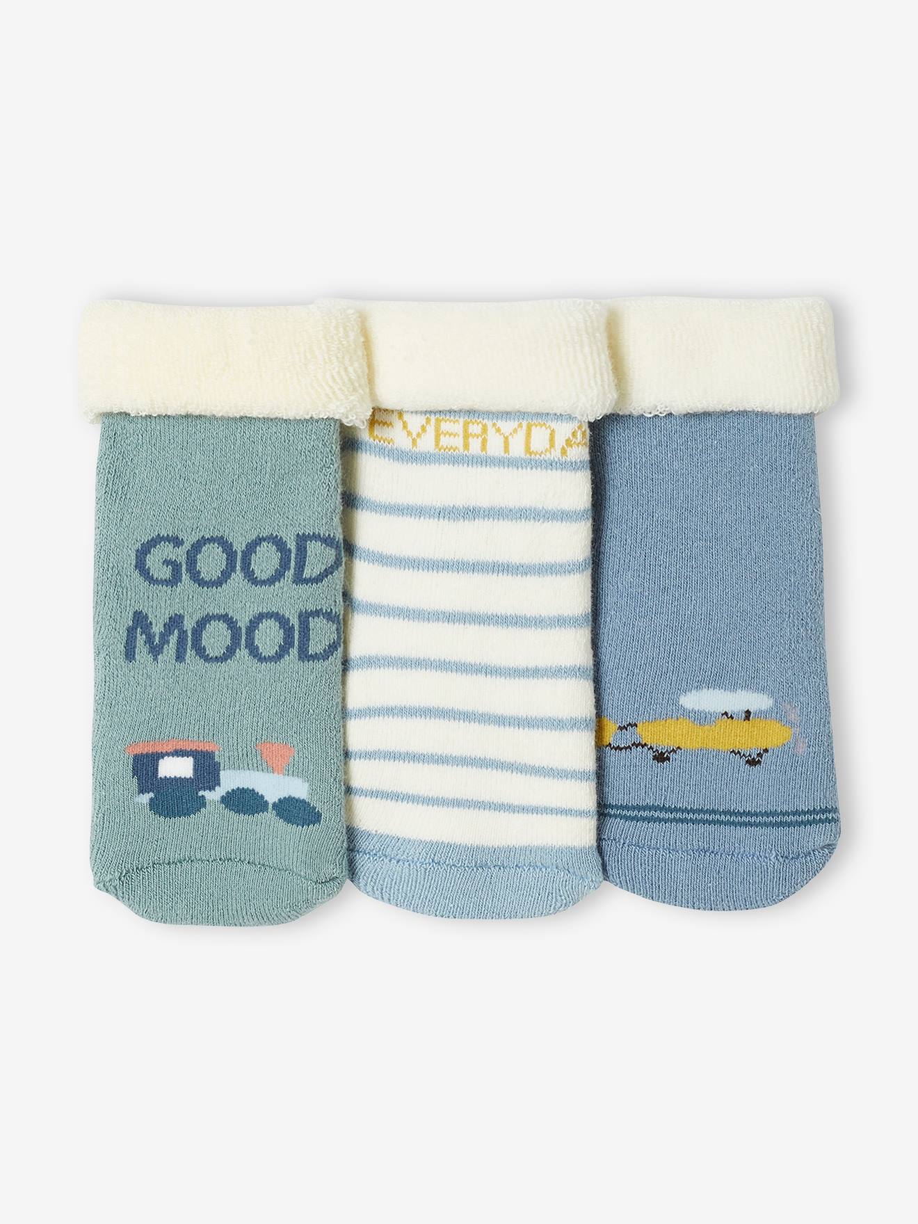 Lot de 3 paires de chaussettes avion et train bébé garçon bleu glacier
