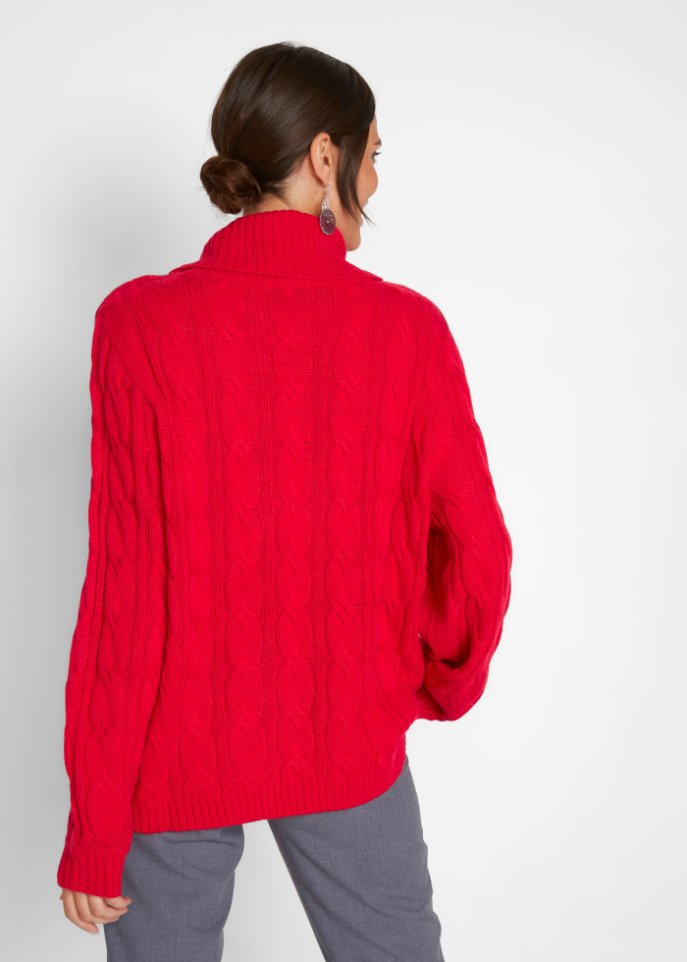 Rollkragenpullover mit Zopfmuster