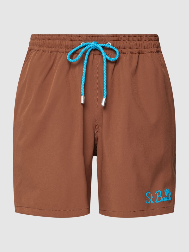 Badehose mit Label-Stitching Modell 'COMFORT' in mittelbraun
