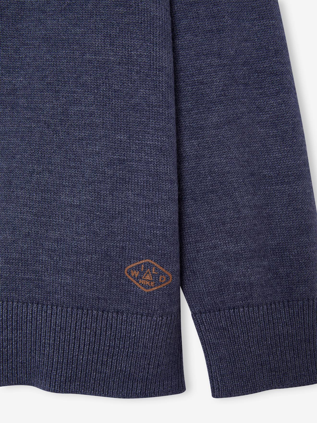 Pull col montant zippé garçon bleu chiné