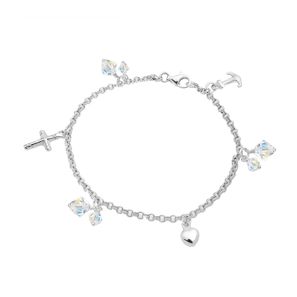 Elli Elli Bracelet Femmes Croix Cœur Ancre avec Cristaux en Argent Sterling 925 Bracelet