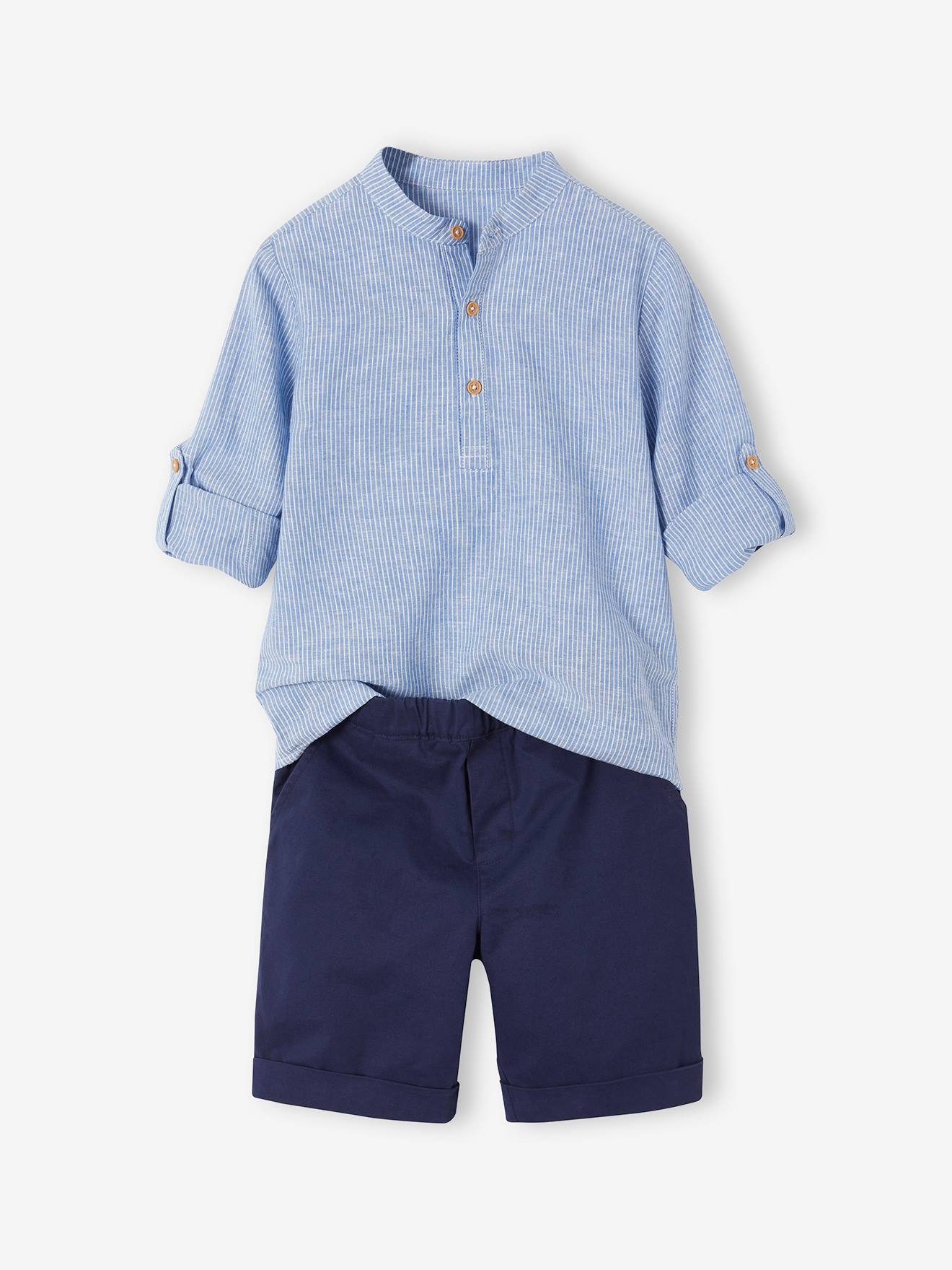 Vertbaudet Festliches Jungen-Set: Hemd & Shorts - blau gestreift