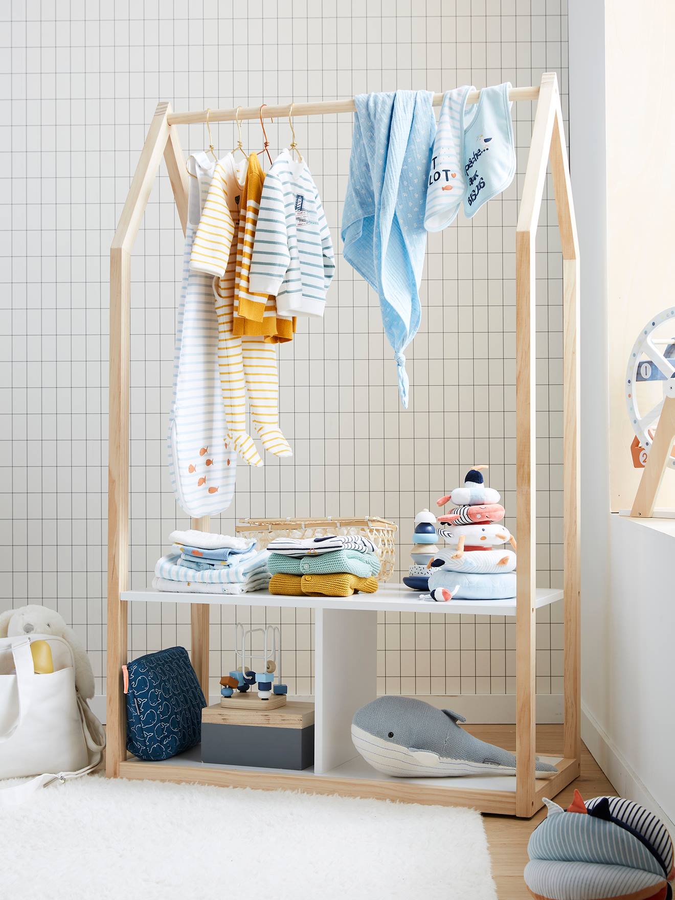 Vertbaudet Kinderzimmer Kleiderständer MAISON, Hausform - weiß/natur