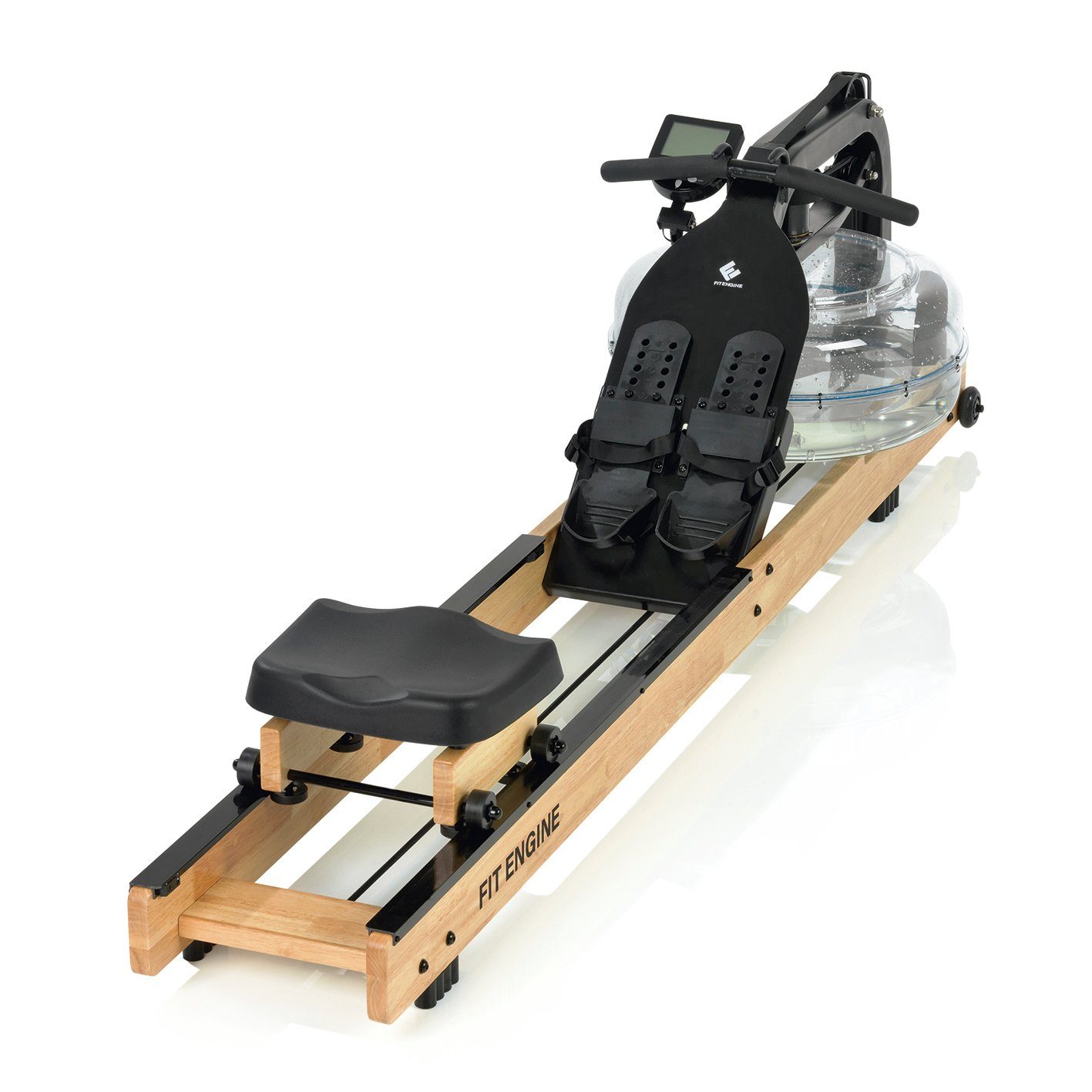 FitEngine Rudergerät Wasserwiderstand 210cm Echtholz LCD-Display, regulierbarer Widerstand