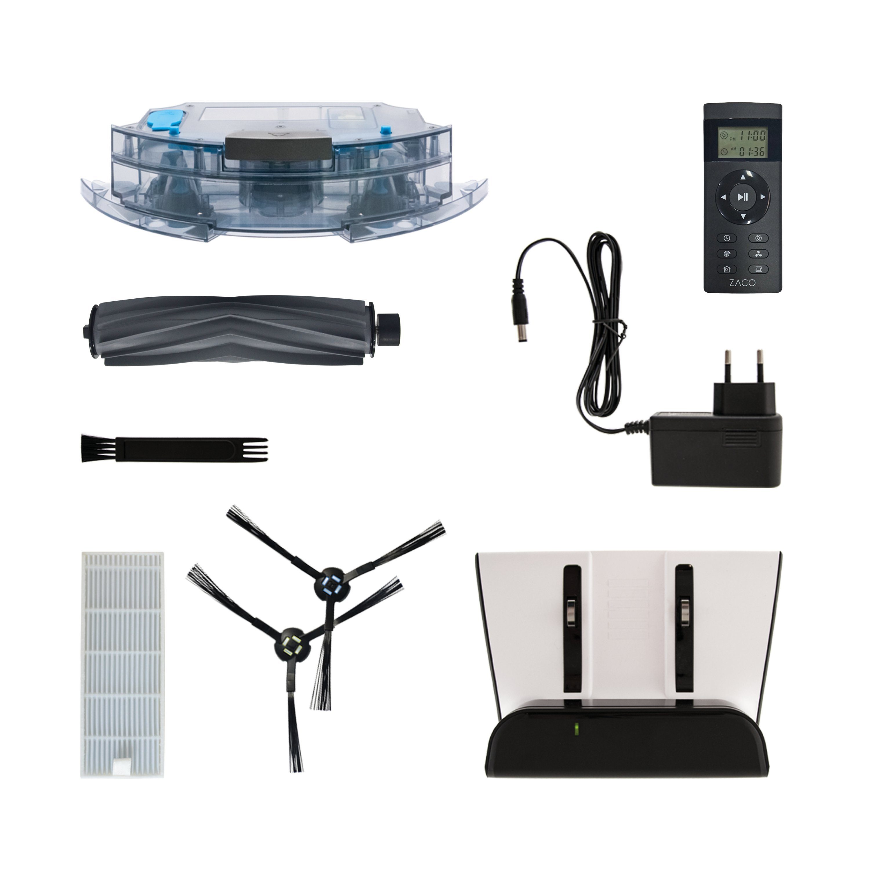 ZACO Nass-Trocken-Saugroboter A10, 22 W, Cellular Staubtank 450 ml, Saugroboter, Wischfunktion, Multi-Mapping, Allergiker, Tierhaar, leise