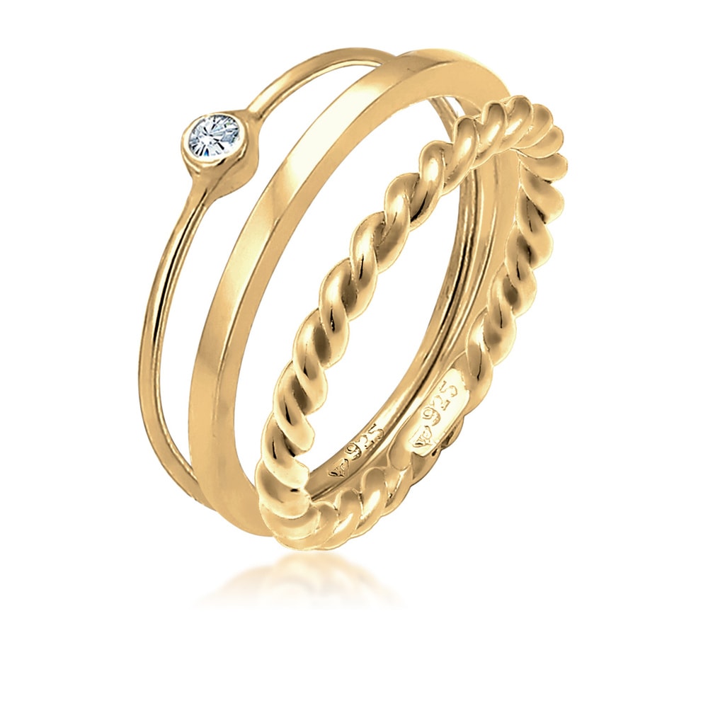Elli Elli Bague Femmes Set Solitaire Basic Torsadé avec Cristal en argent sterling 925 Bague