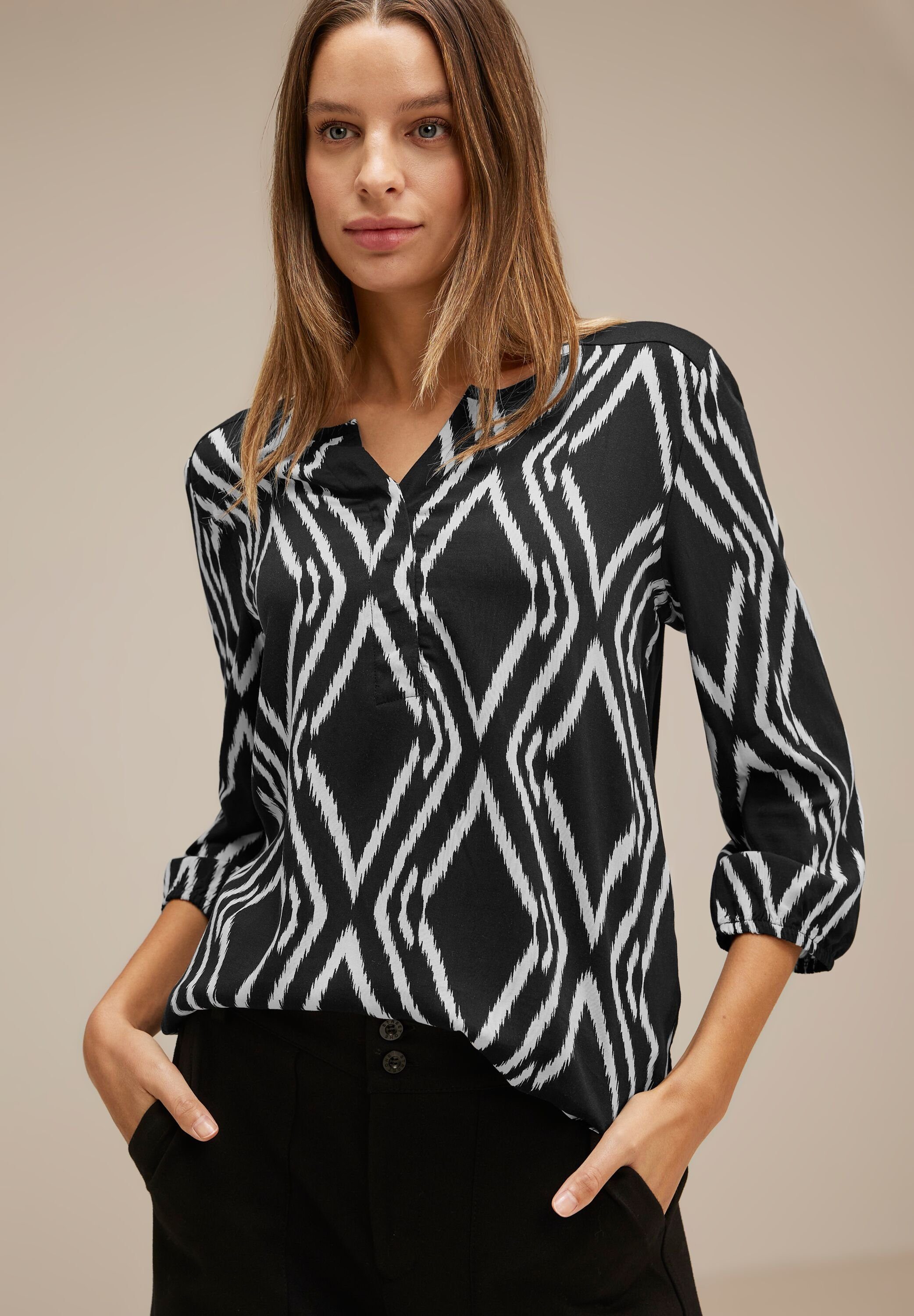 STREET ONE 3/4-Arm-Shirt mit geschlitztem Rundhalsausschnitt