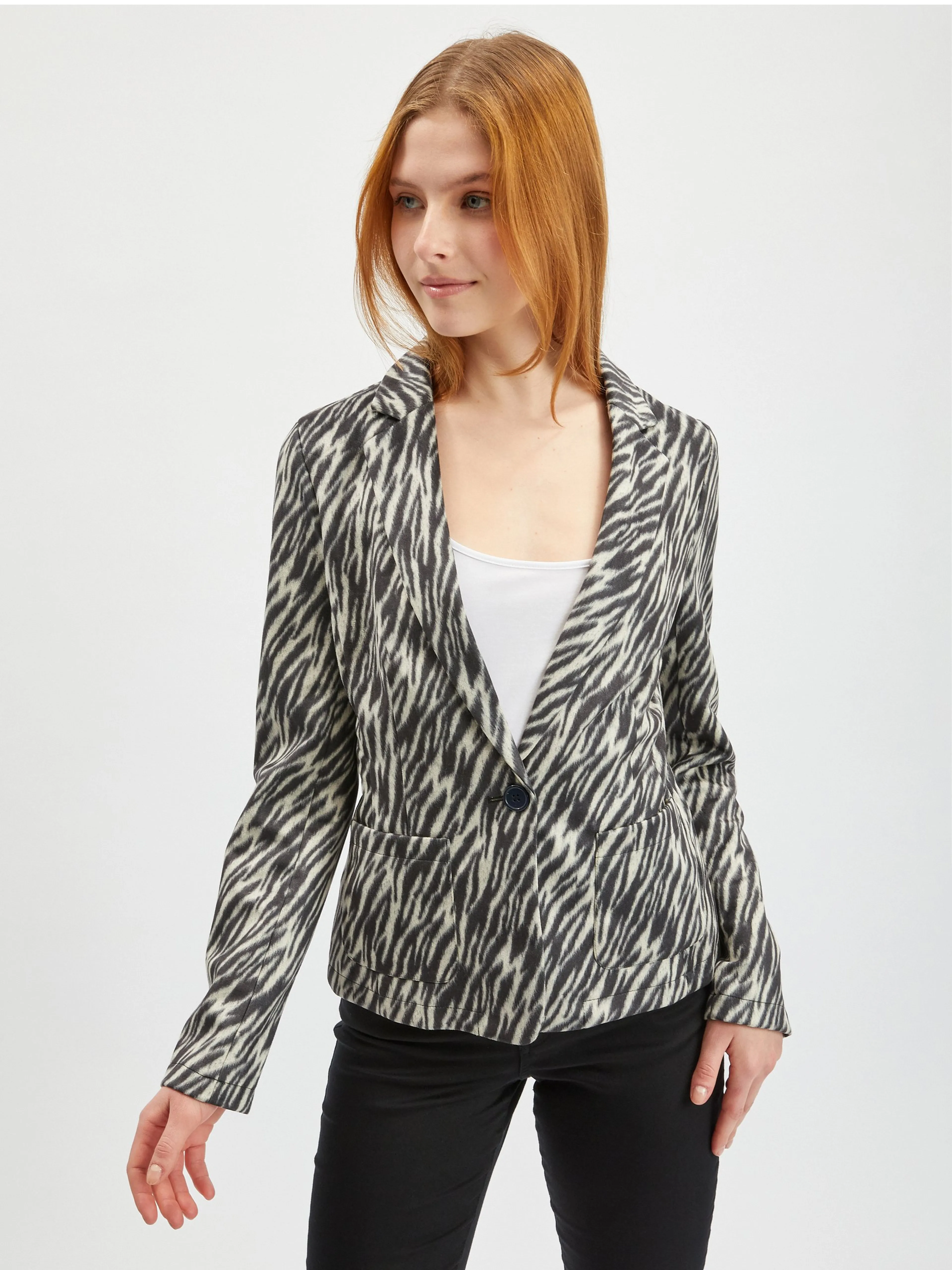 Weiß und schwarz gemusterte Damenjacke in Wildleder ORSAY
