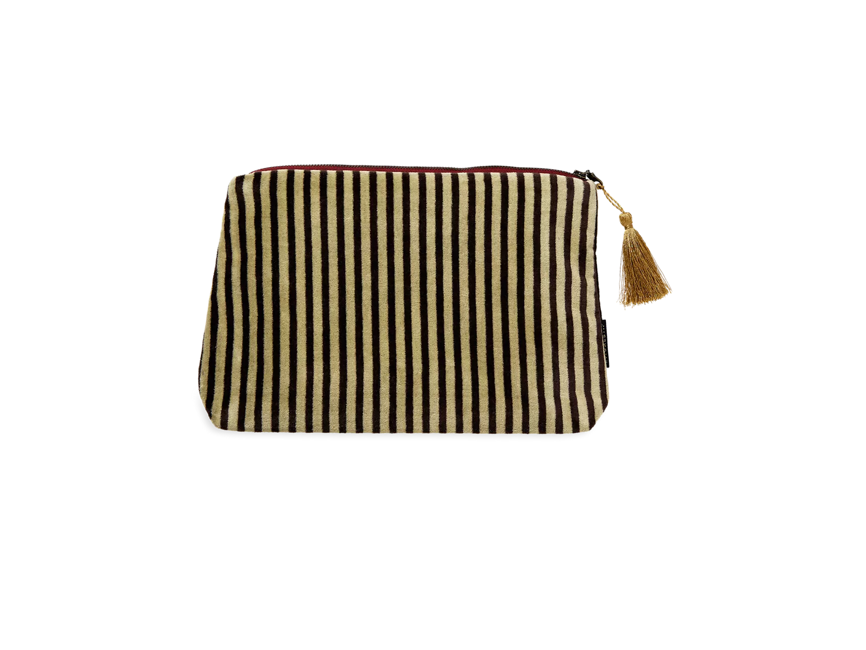 Pochette moyenne en velours de coton Vellore à rayures vert jade