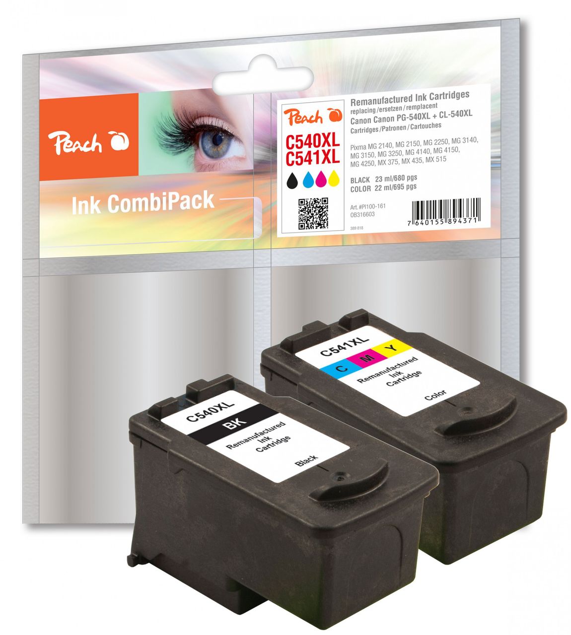 Peach Spar Pack Druckköpfe ersetzt Canon PG-540XLBK, CL-541XLC