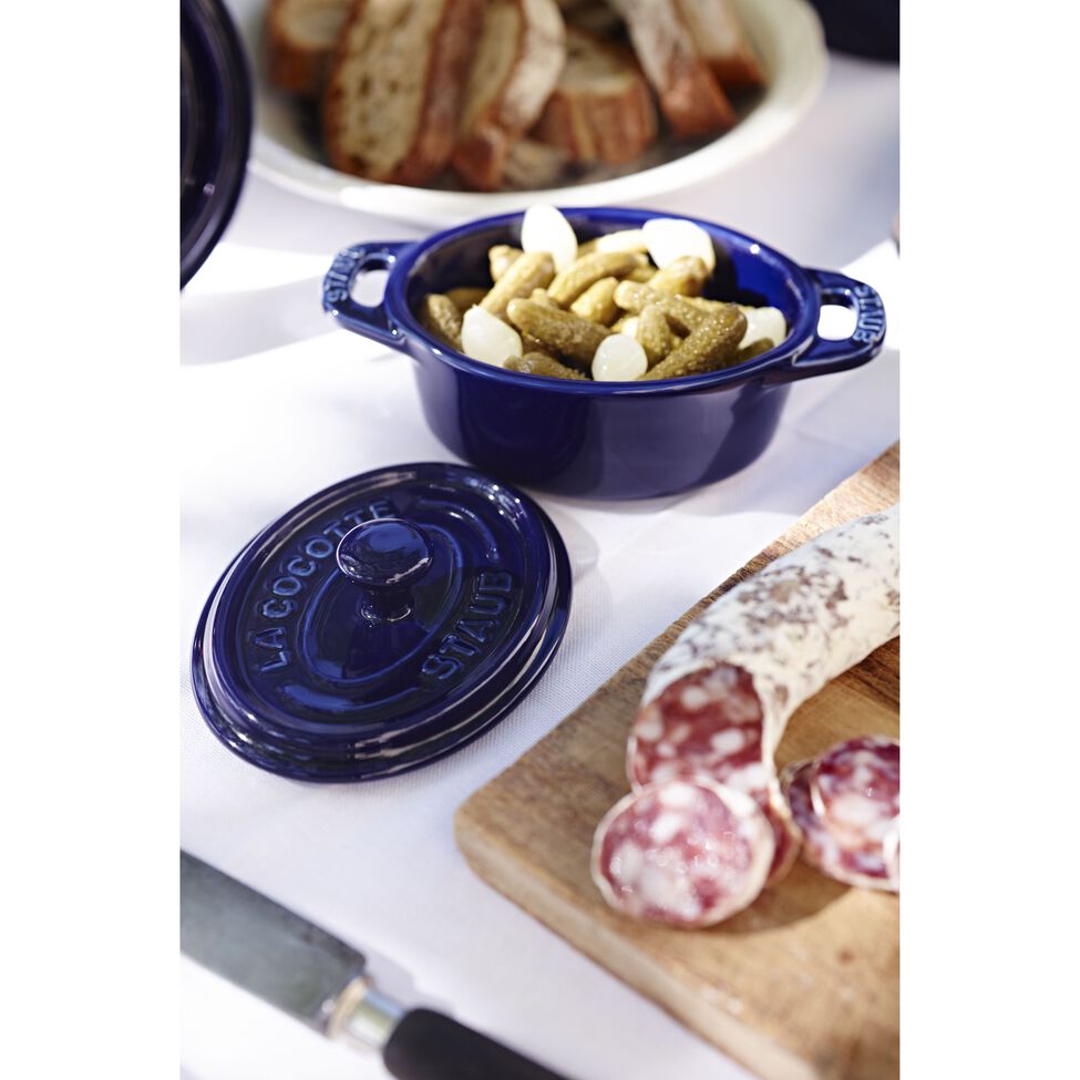 Mini Cocotte 10 cm, oval, Dunkelblau, Keramik