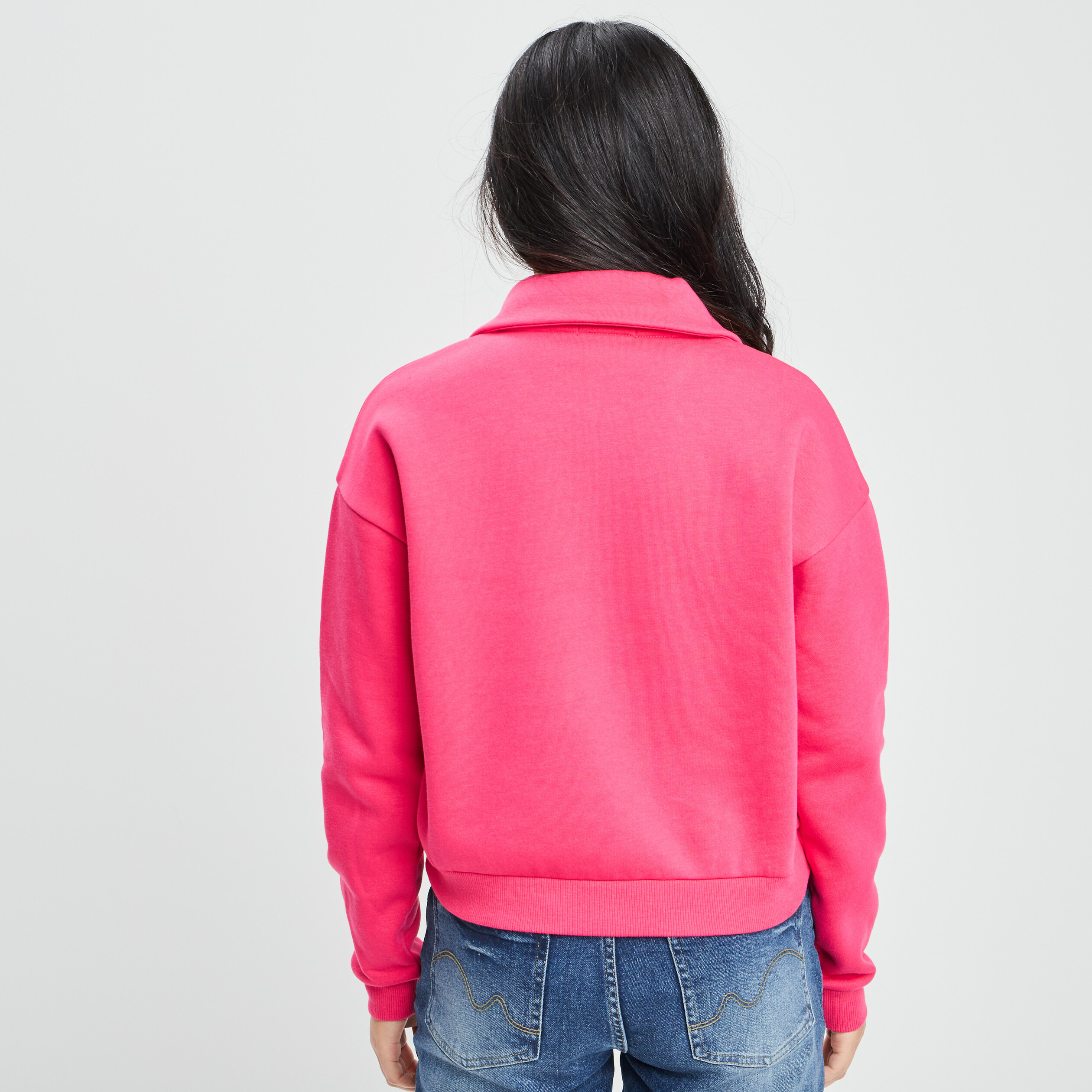 Sweat à col camionneur rose cerise femme | La Halle