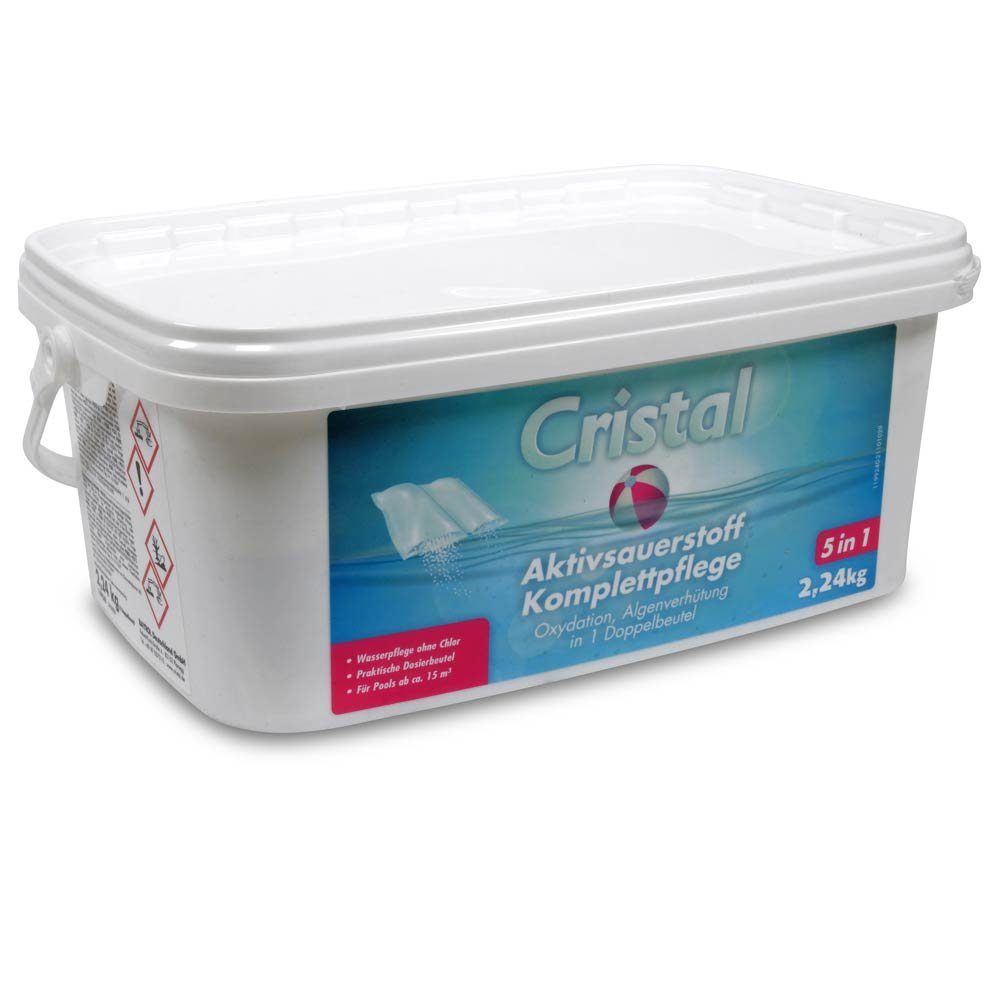 Cristal Poolpflege CRISTAL Aktivsauerstoff Komplettpflege 2,24 kg, (völlig ohne Chlor, Algenverhütung, Klareffekt, pH-Pufferung, Härtestabilisator), Synergieeffekt