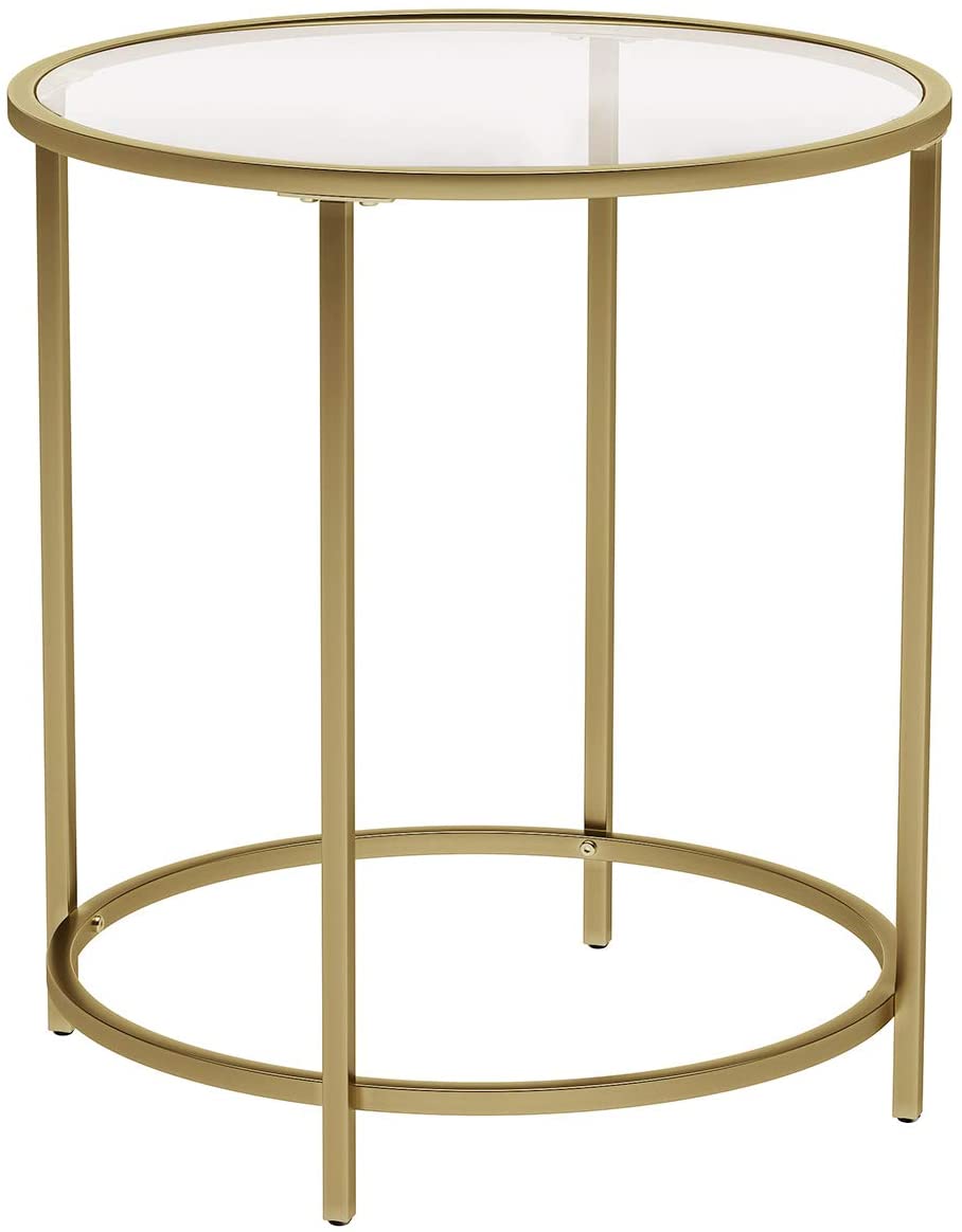 Vasagle Beistelltisch rund, Hartglas, golden