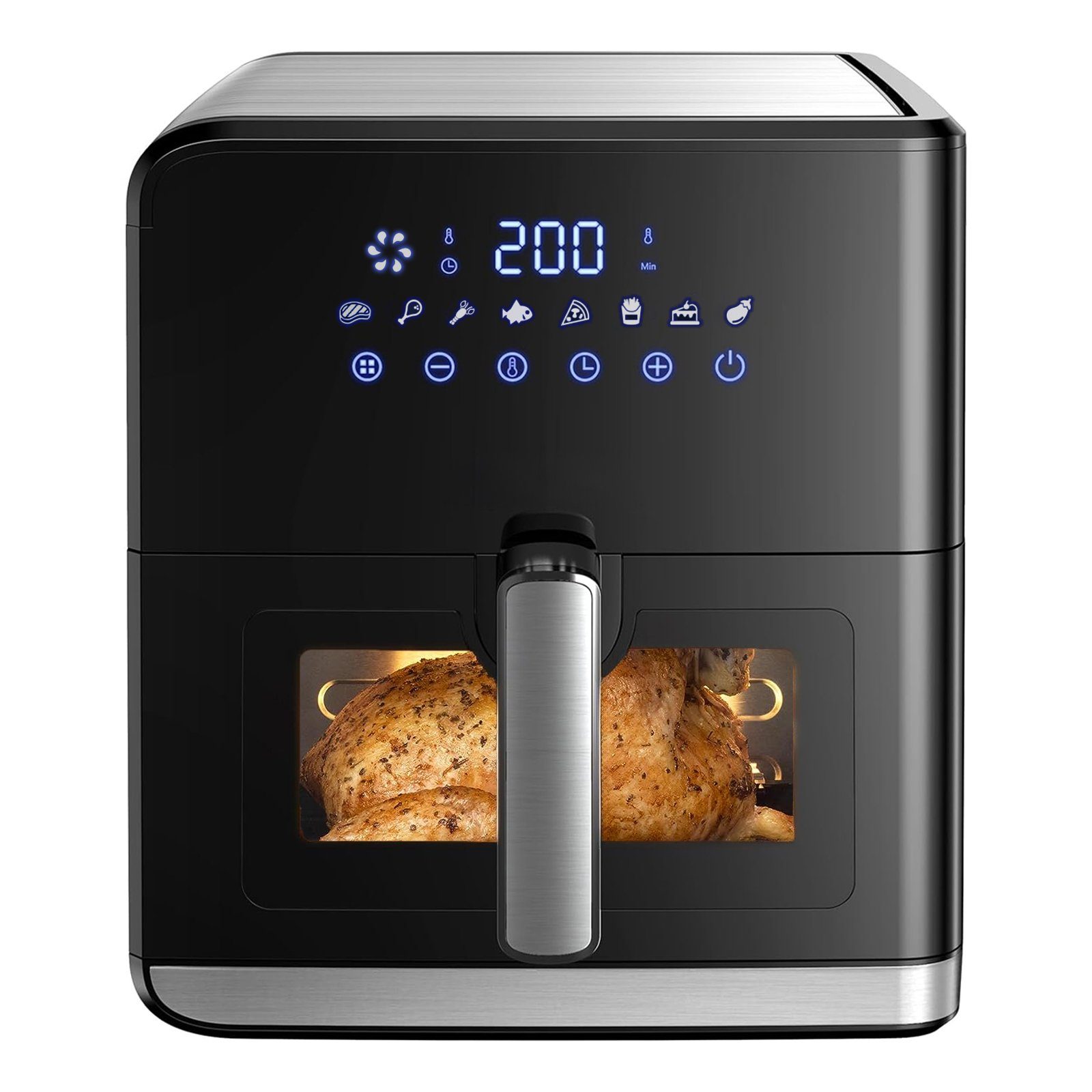 Sinaopus Heißluftfritteuse 7,5L XXL Air fryer, Ohne Öl Heizluft Fritteuse LED Touchscreen, 1700,00 W, Einstellbare Temperaturregelung, Sichtbares Sichtfenster