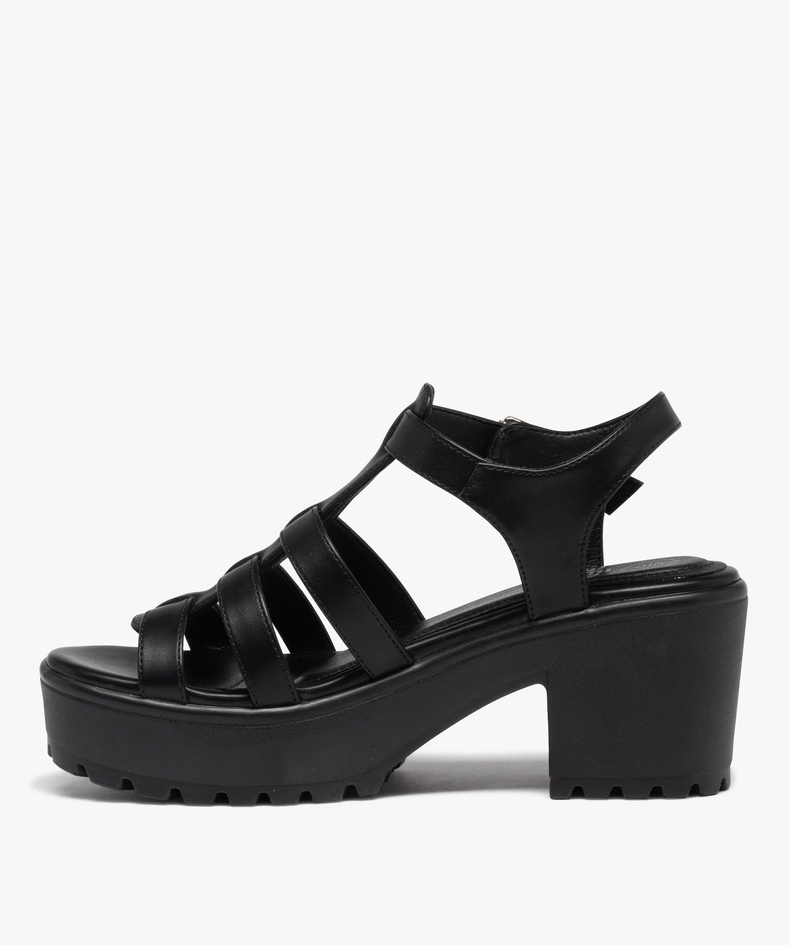 Sandales femme unies à brides multiples et semelle crantée noir | GEMO