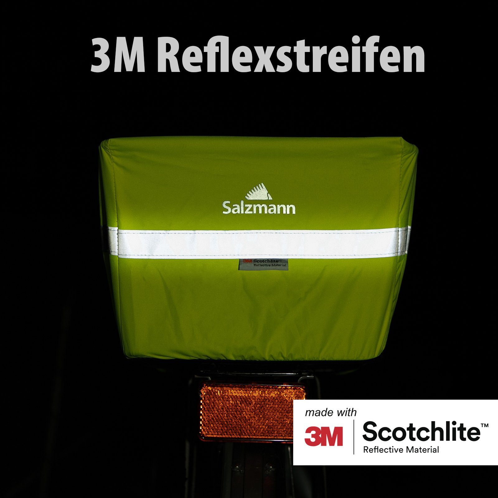 Salzmann Fahrradkorb  Reflektierender Regenschutz für Fahrradkörbe mit 3M Scotchlite