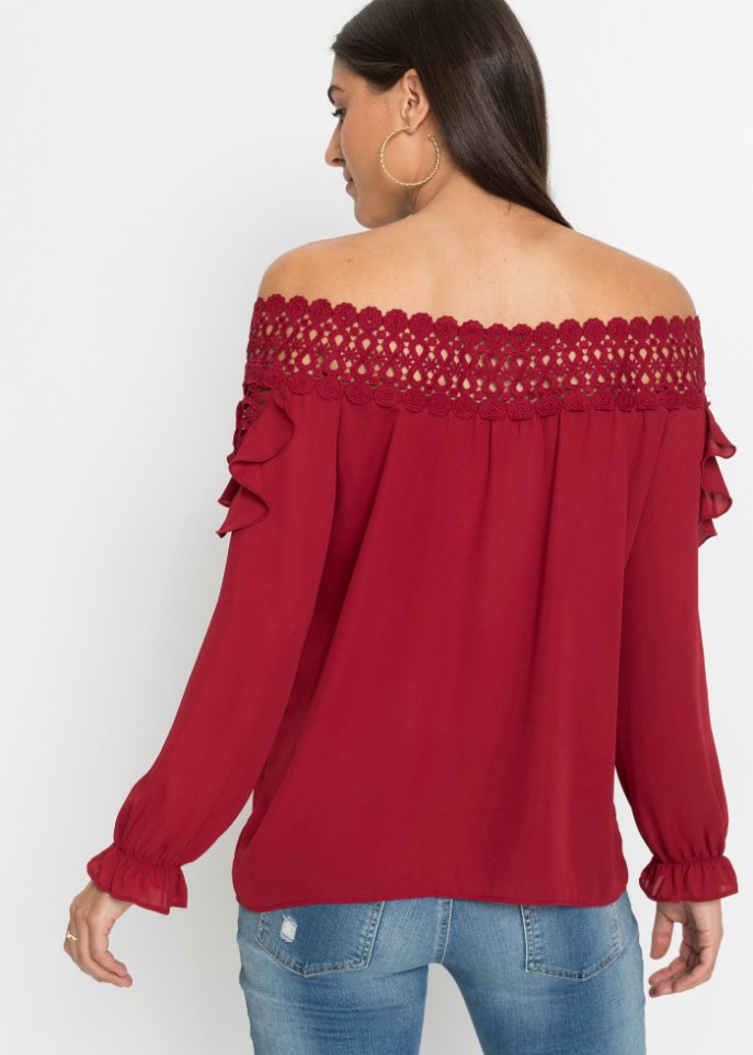 Carmenbluse mit Spitze