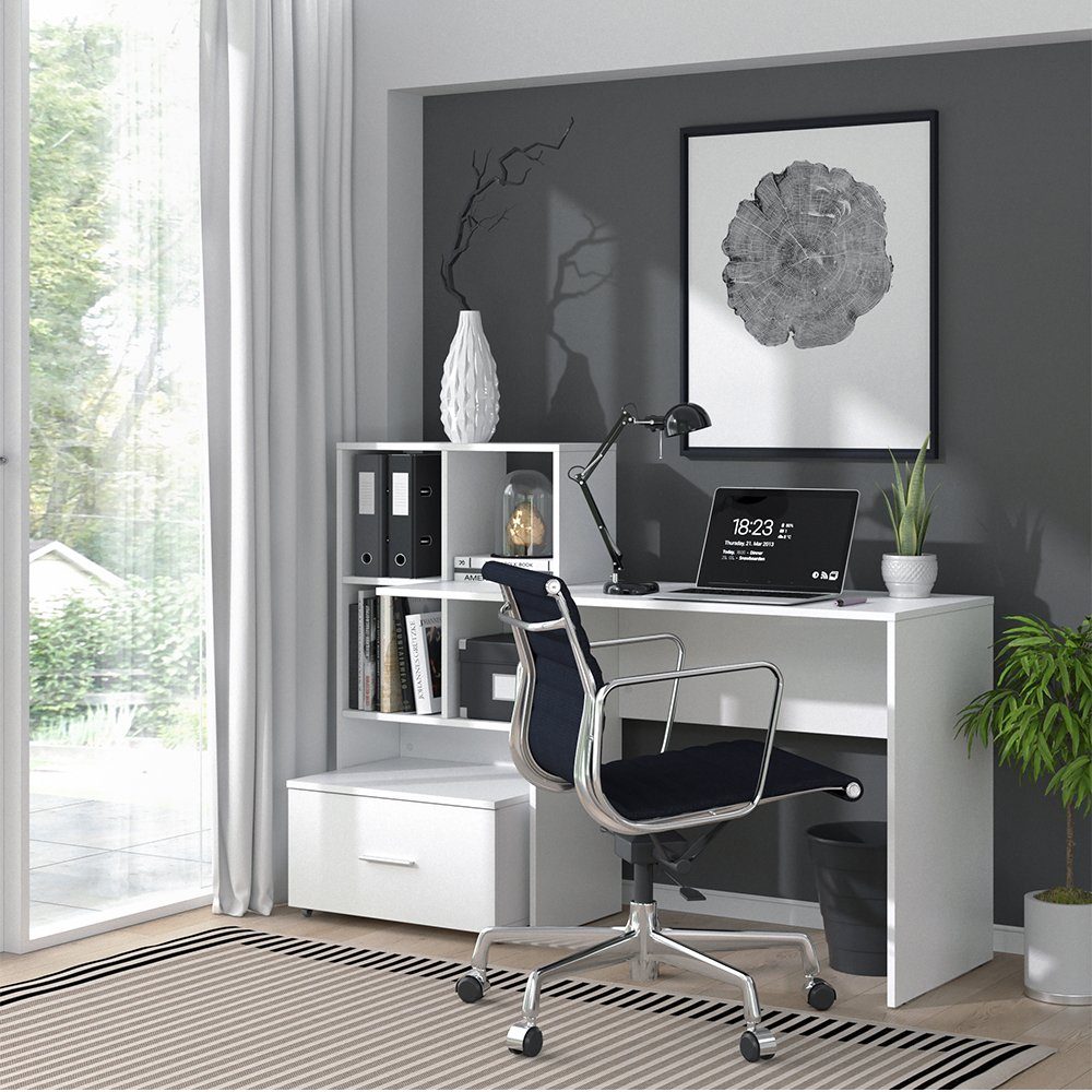 Vicco Schreibtisch Computertisch Bürotisch Regal Schublade Arbeitstisch LORIS Weiß