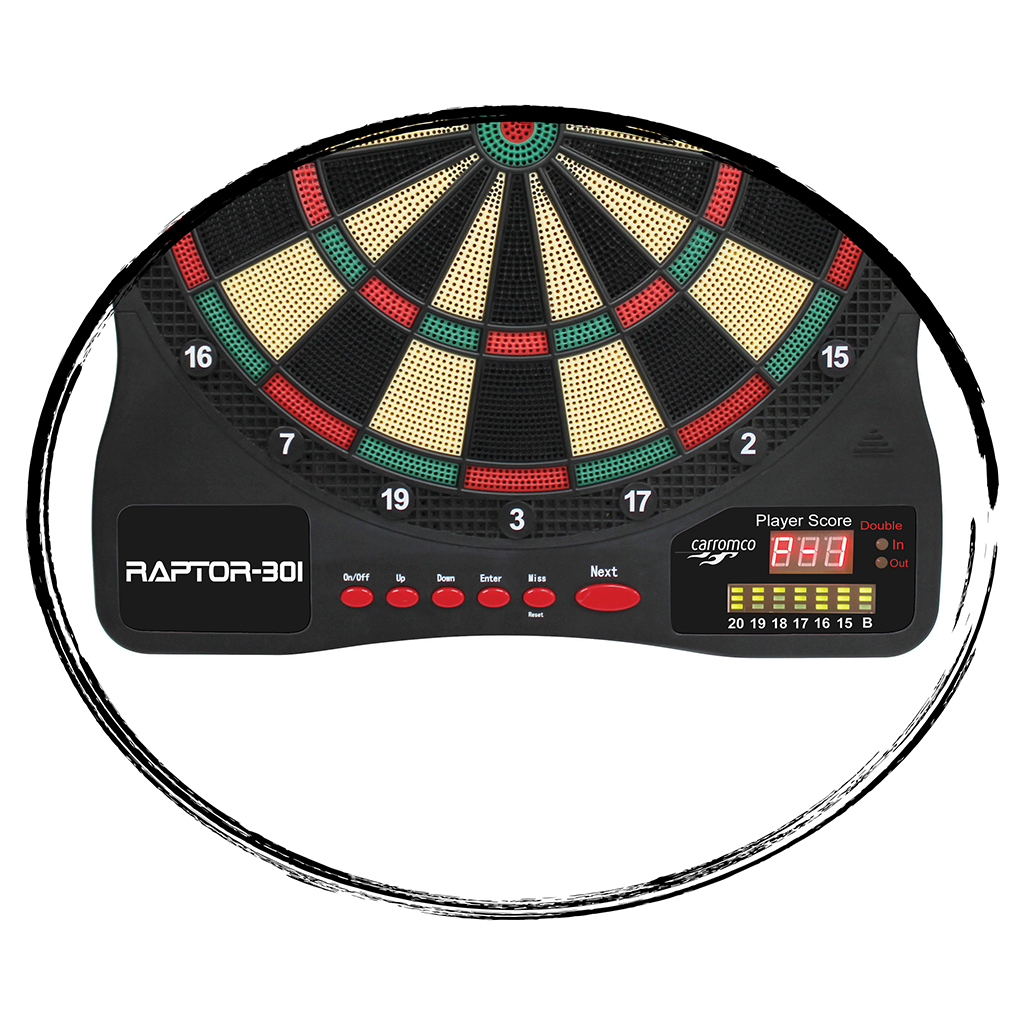 Carromco ELEKTRONIK DARTBOARD Raptor-301, 4-LOCH ABSTAND